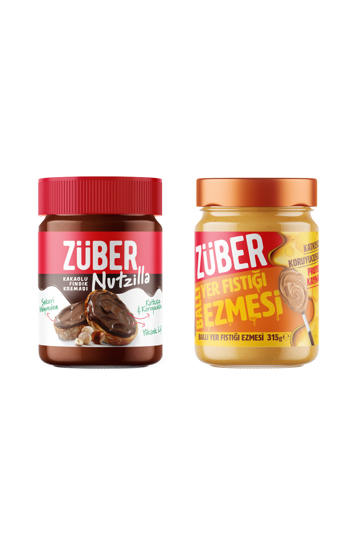 Züber Nutzilla Kakaolu Fındık Kreması 315g + Ballı Yer Fıstığı Ezmesi 315g