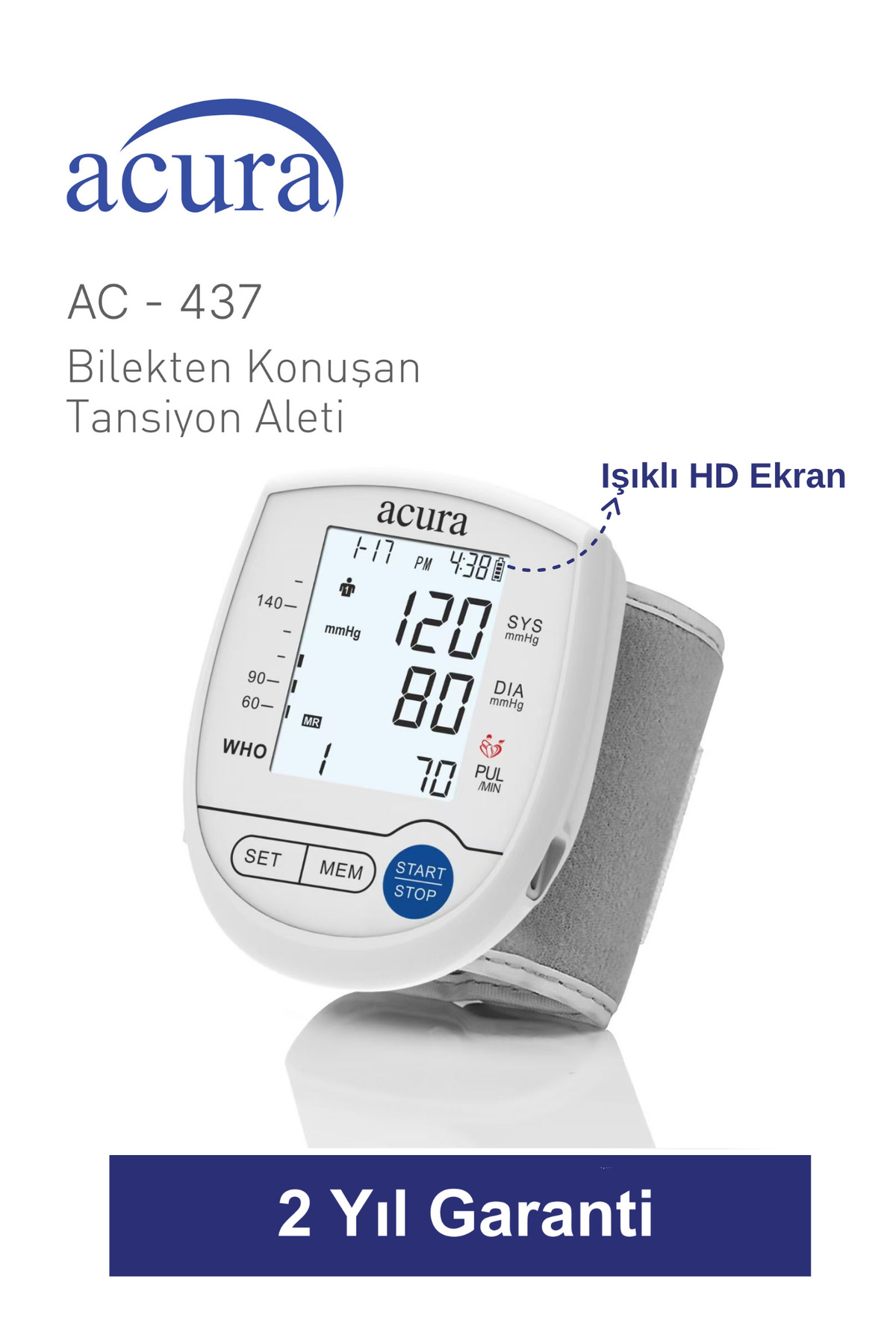Ac-437 Işıklı Ekranlı, Bilekten Türkçe Konuşan Tansiyon Aleti 4