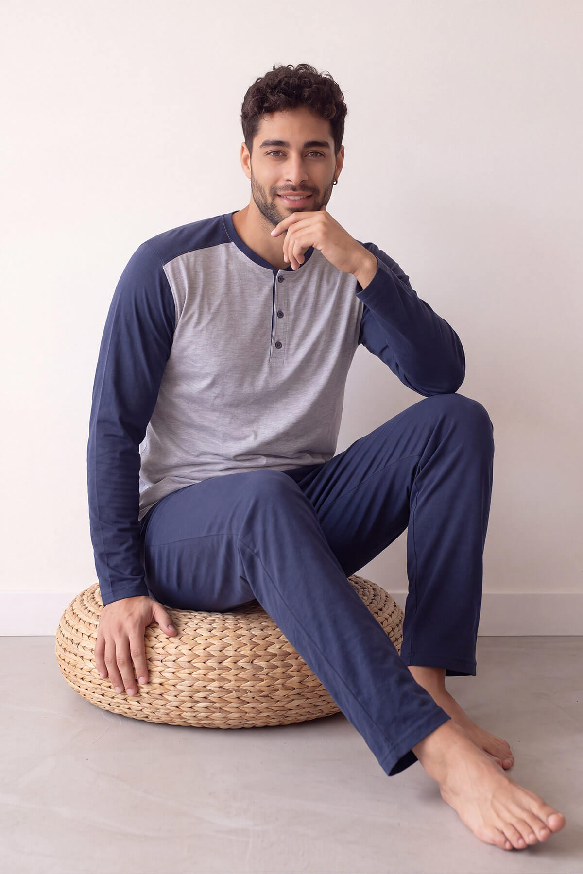 Pijamaevi Lacivert Stylish Erkek Uzun Kol Pijama Takımı görsel 5