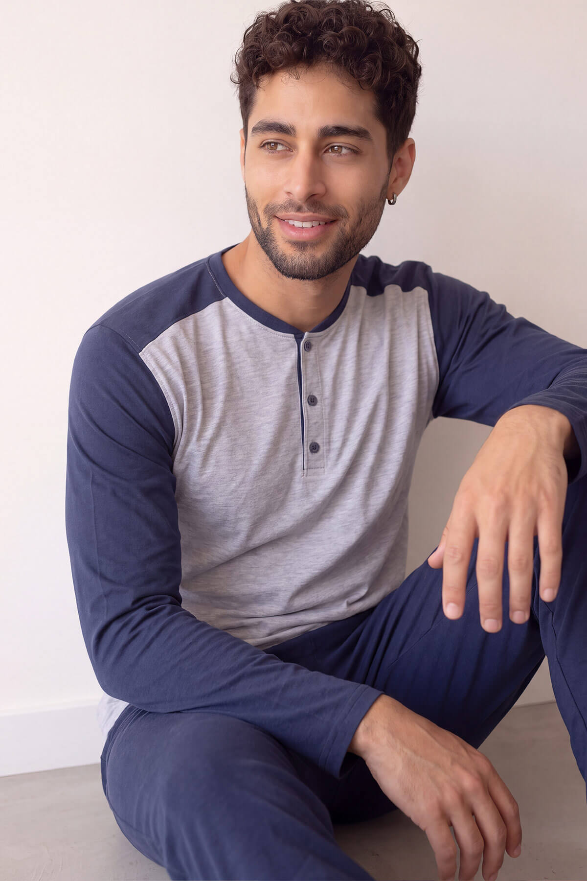 Pijamaevi Lacivert Stylish Erkek Uzun Kol Pijama Takımı görsel 2