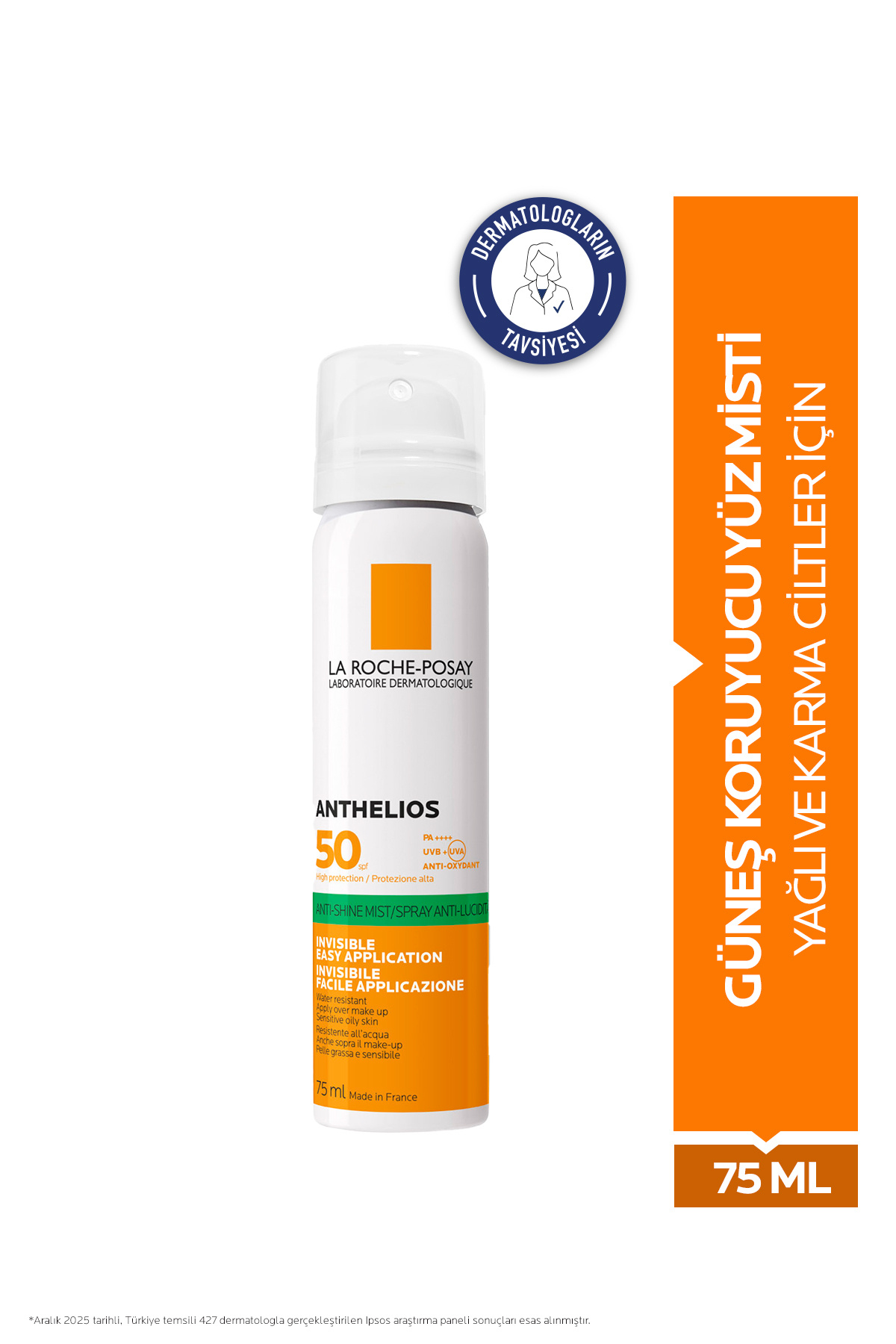 La Roche Posay Anthelios Yağlı/Karma Ciltler İçin Parlama Karşıtı Anti-Shine Görünmez Güneş Koruyucu Yüz Misti 75ml