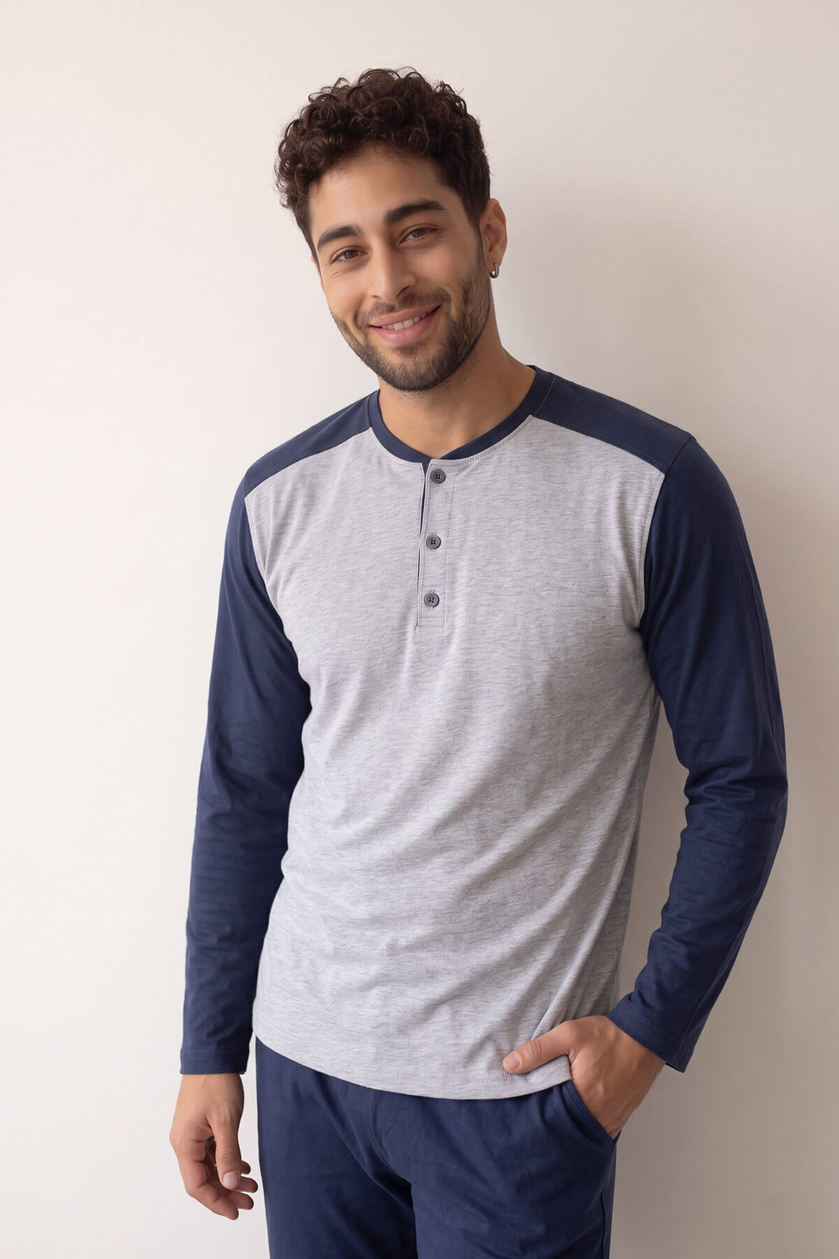 Pijamaevi Lacivert Stylish Erkek Uzun Kol Pijama Takımı görsel 6