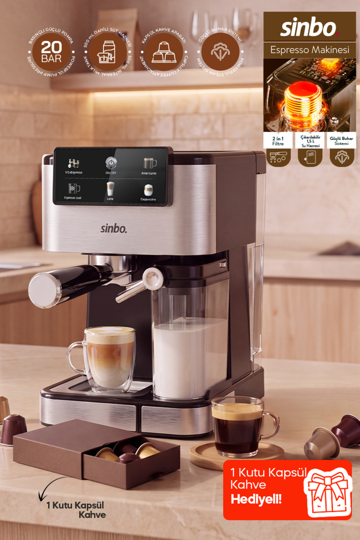 Scm 2995 -Kapsül Kahve Aparatlı Inox Espresso Makinesi