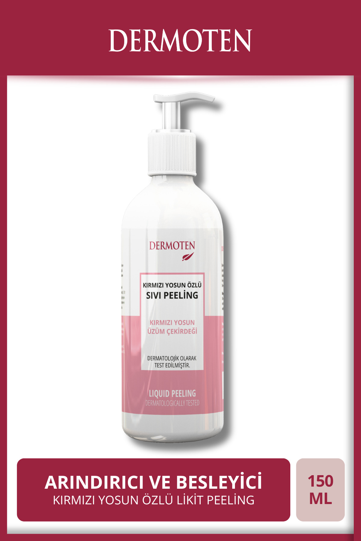 Dermoten Sıvı Yüz & Vücut Peelingi | Kırmızı Yosun Özlü, Arındırıcı ve Yenileyici Jel Yosun Peeling 150ml — 8699649122994
