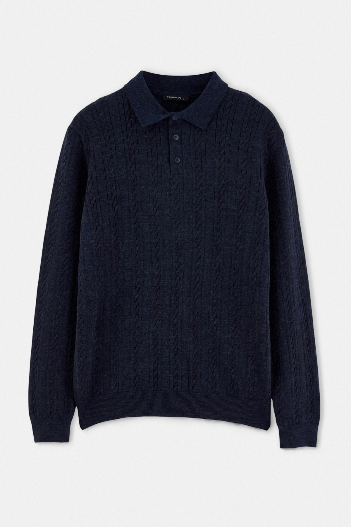 Trendyolmilla Man Lacivert Regular/Normal Kesim Polo Yaka Saç Örgü Triko Kazak TMNAW27KZ00001