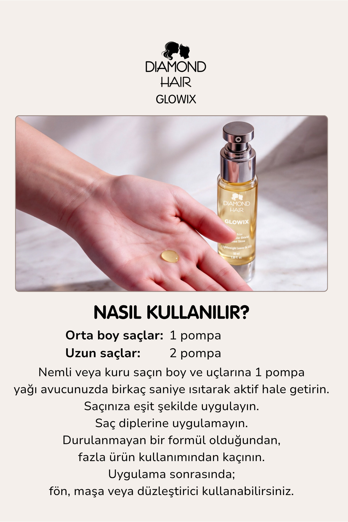 GLOWIX Durulanmayan Saç Bakım Yağı Elektriklenme Karşıtı Isı Koruyucu Pürüzsüz Parlak İpeksi Saçlar — تصویر 6 از 12