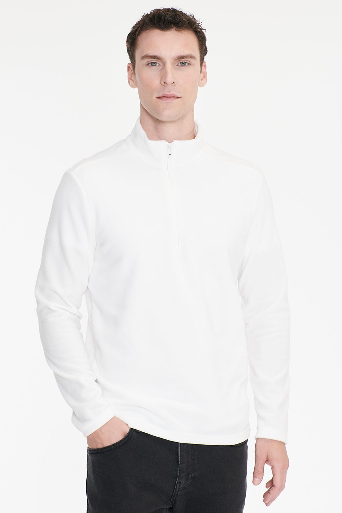 AC&Co / Altınyıldız Classics Erkek Beyaz Anti-pilling Tüylenme Yapmayan Standart Fit Dik Yaka Soğuk Geçirmez Polar Sweatshirt görsel 2
