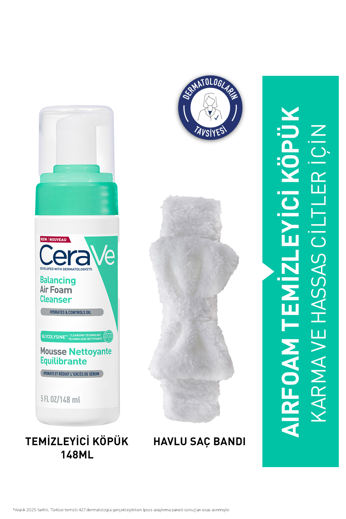 CeraVe Air Foam Normal, Karma Ve Hassas Ciltler İçin Köpük Temizleyici 148 ml ve Havlu Saç Bandı Seti — 217421742174