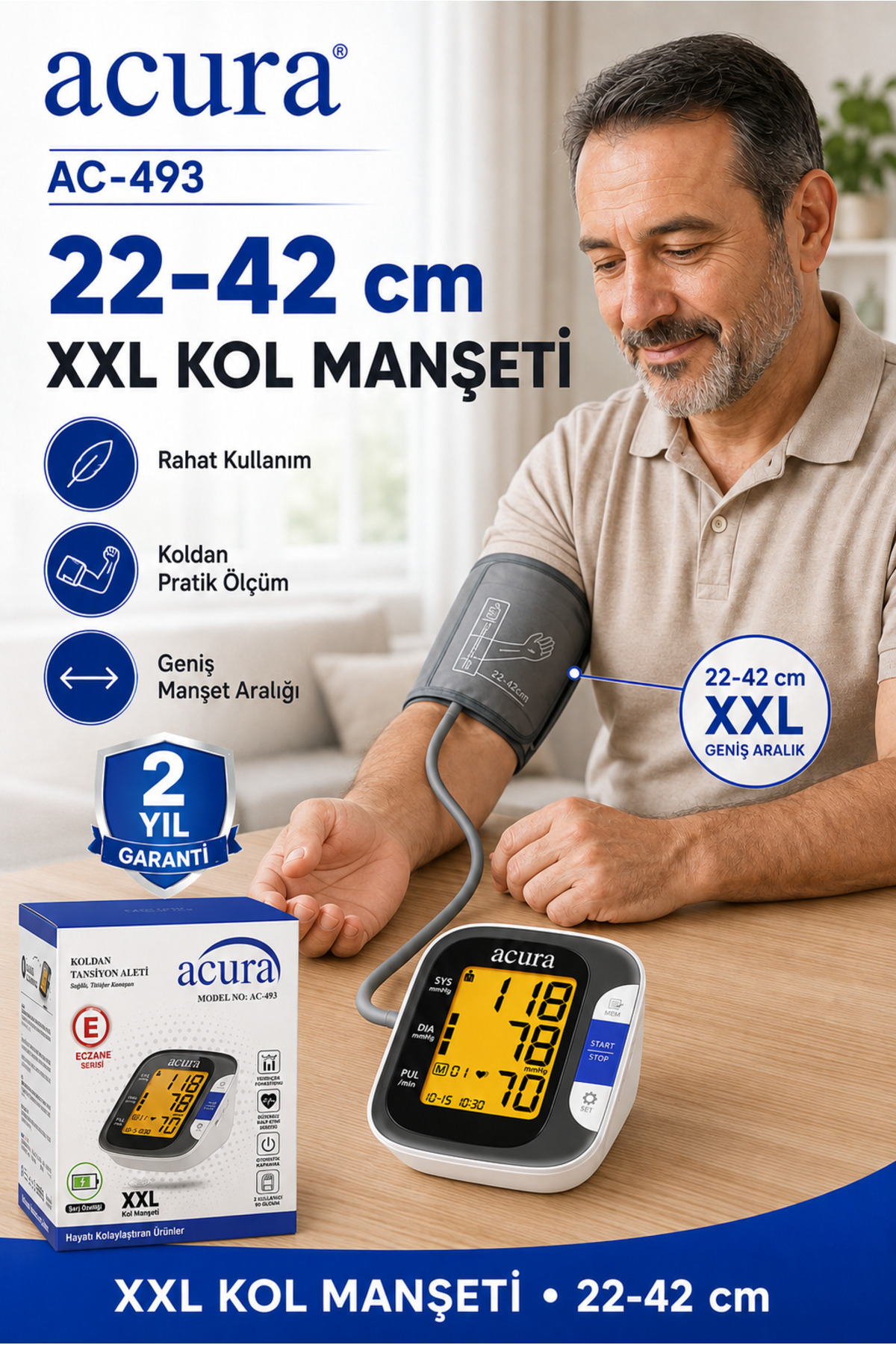 AC-493 Şarjlı, Çantalı, XXL Ekranlı XXL Manşetli Tansiyon Aleti 6