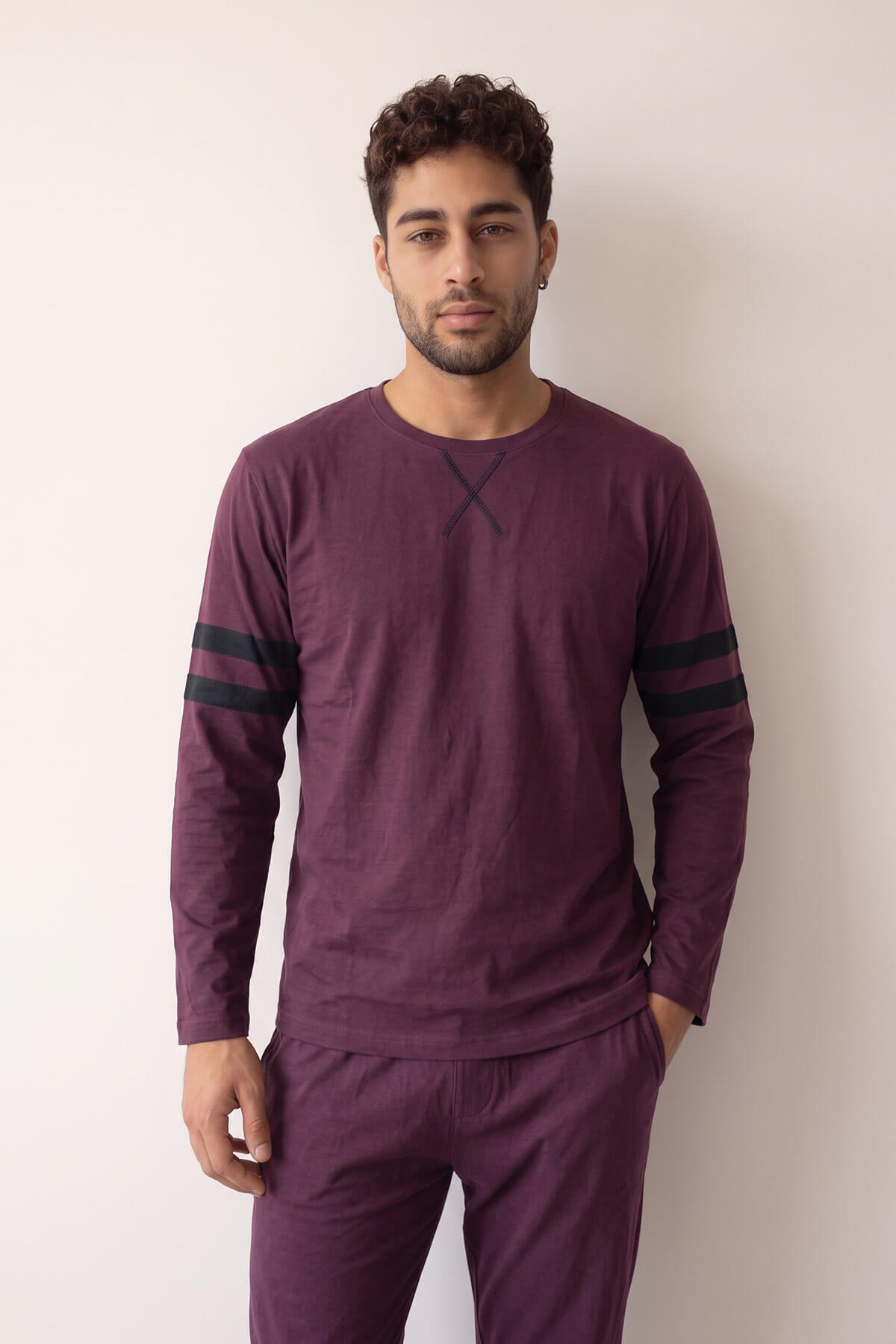 Pijamaevi Bordo Line Desenli Stylish Erkek Uzun Kol Pijama Takımı görsel 6