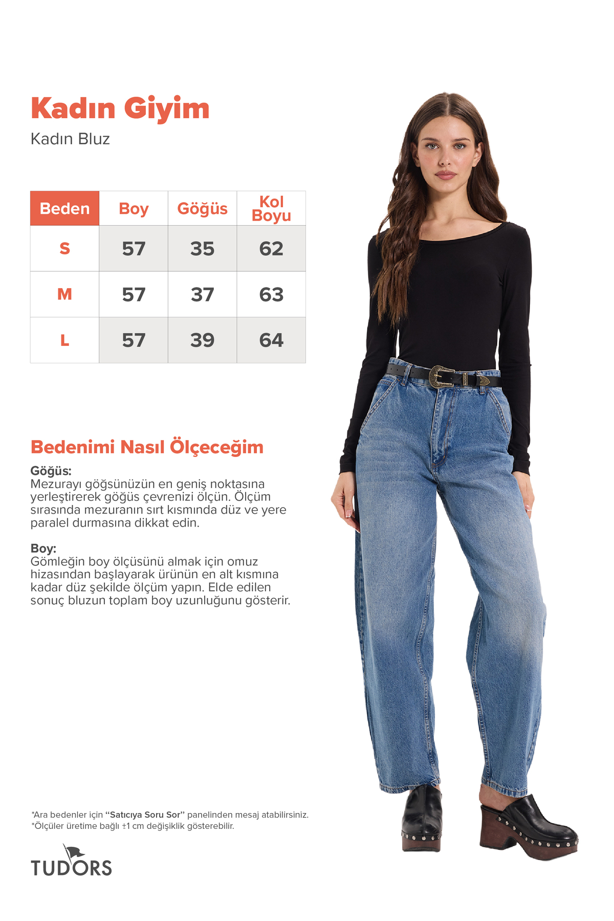 Tudors Kadın Slim Fit Dar Kesim Uzun Kollu Viskon Siyah Bluz görsel 3