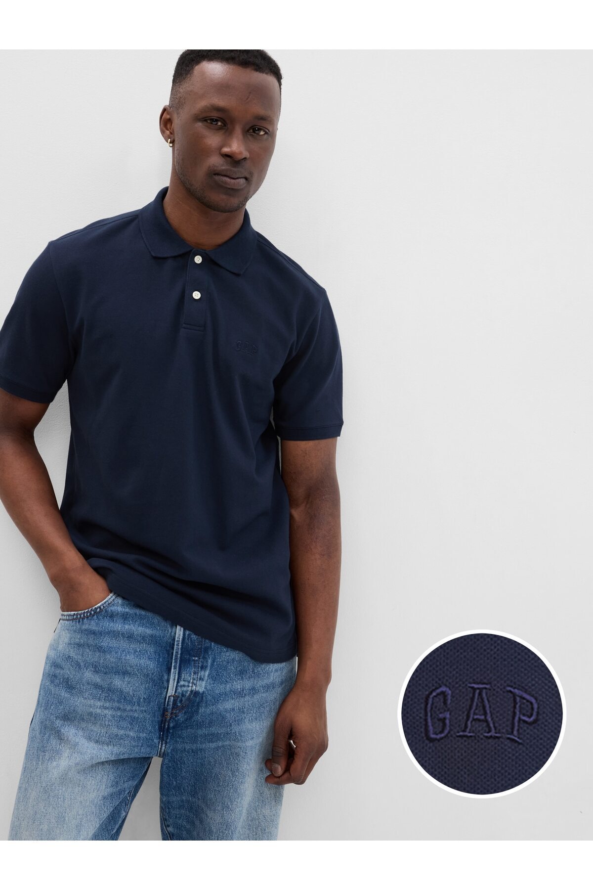 GAP Men's Navy Blue F-Logo Pk Polo T-Shirt 586306006-Navy Blue