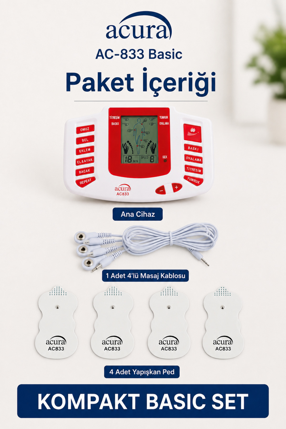 AC-833 Basic Tens Cihazı Vibrasyonlu Masaj Aleti 7