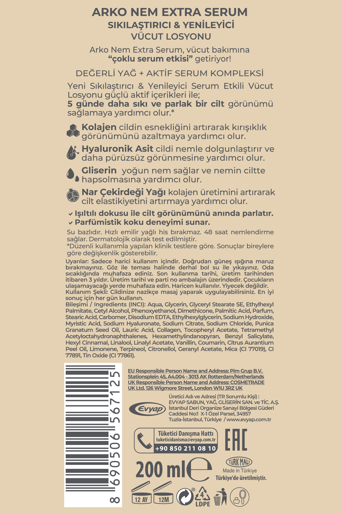Extra Serum Sıkışlaştırıcı & Yenileyici Vücut Losyonu 200 Ml — 8690506567125 — تصویر 6 از 6