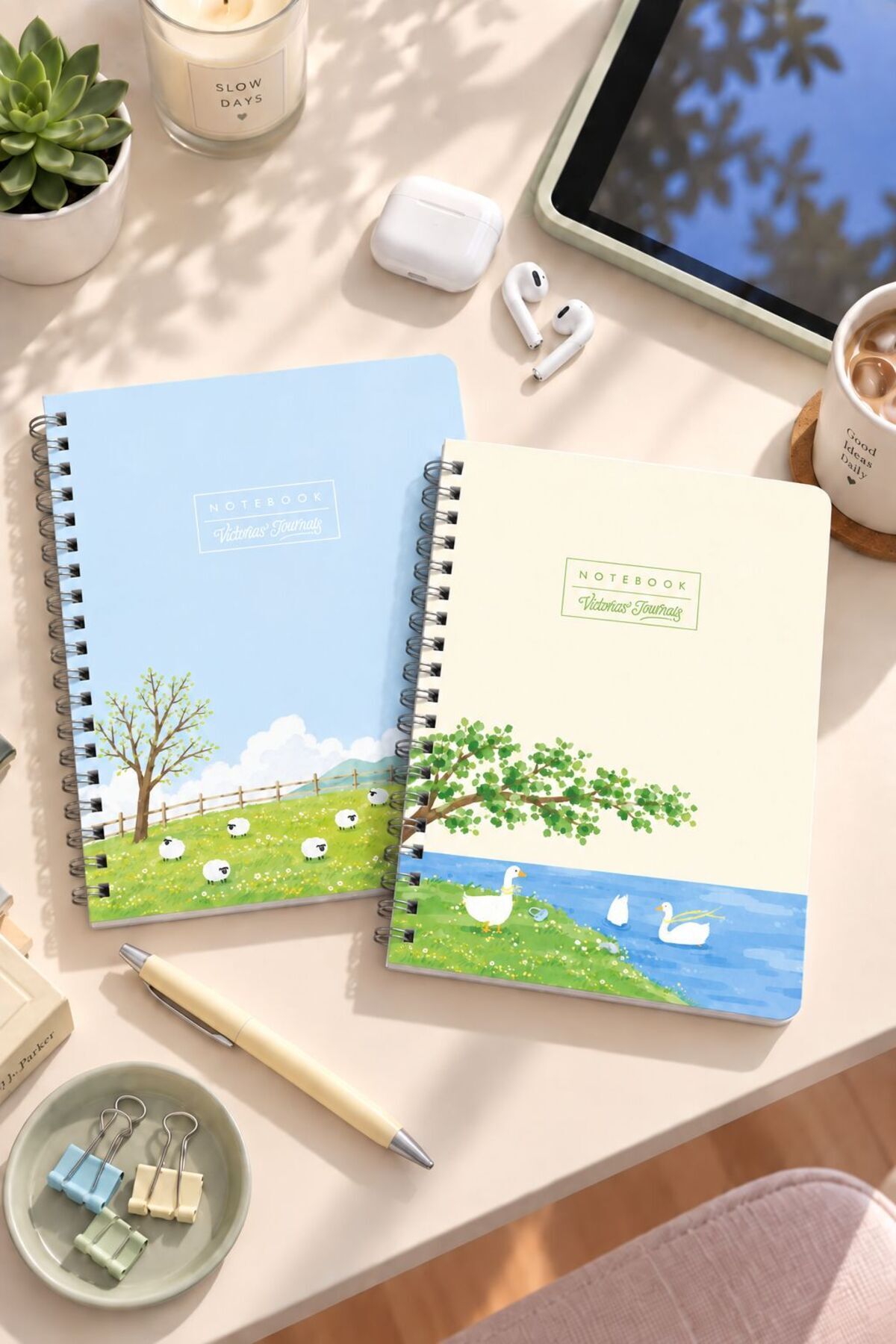 Victoria's Journals A5 Spiralli Karton Kapak 2'li Set Okul Defteri 80 Yaprak – 1 Çizgili + 1 Kareli, Ders Programlı