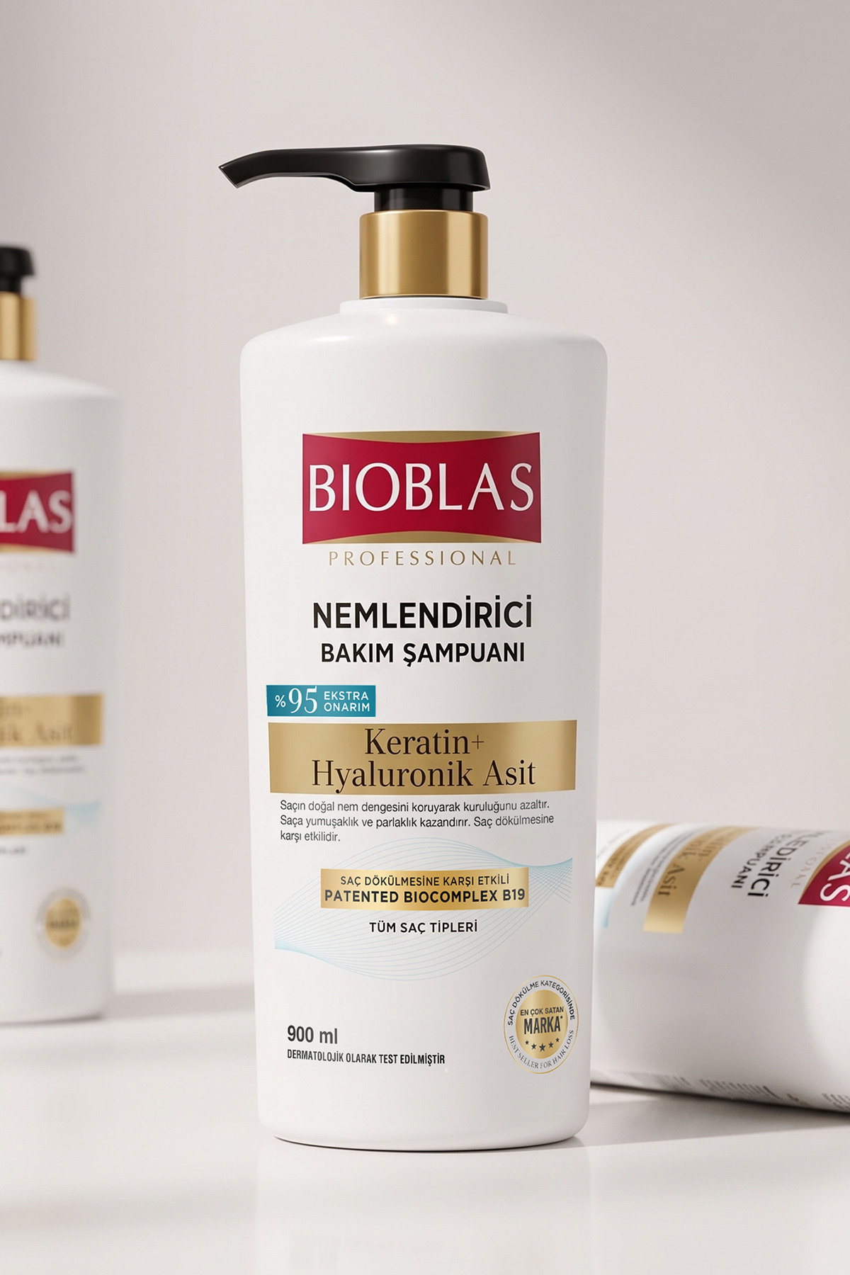 Keratin & Hyaluronik Asit Nemlendirici Bakım Şampuanı 900 ml - Kuru, Mat ve Cansız Saçlar — 4555 — تصویر 5 از 5