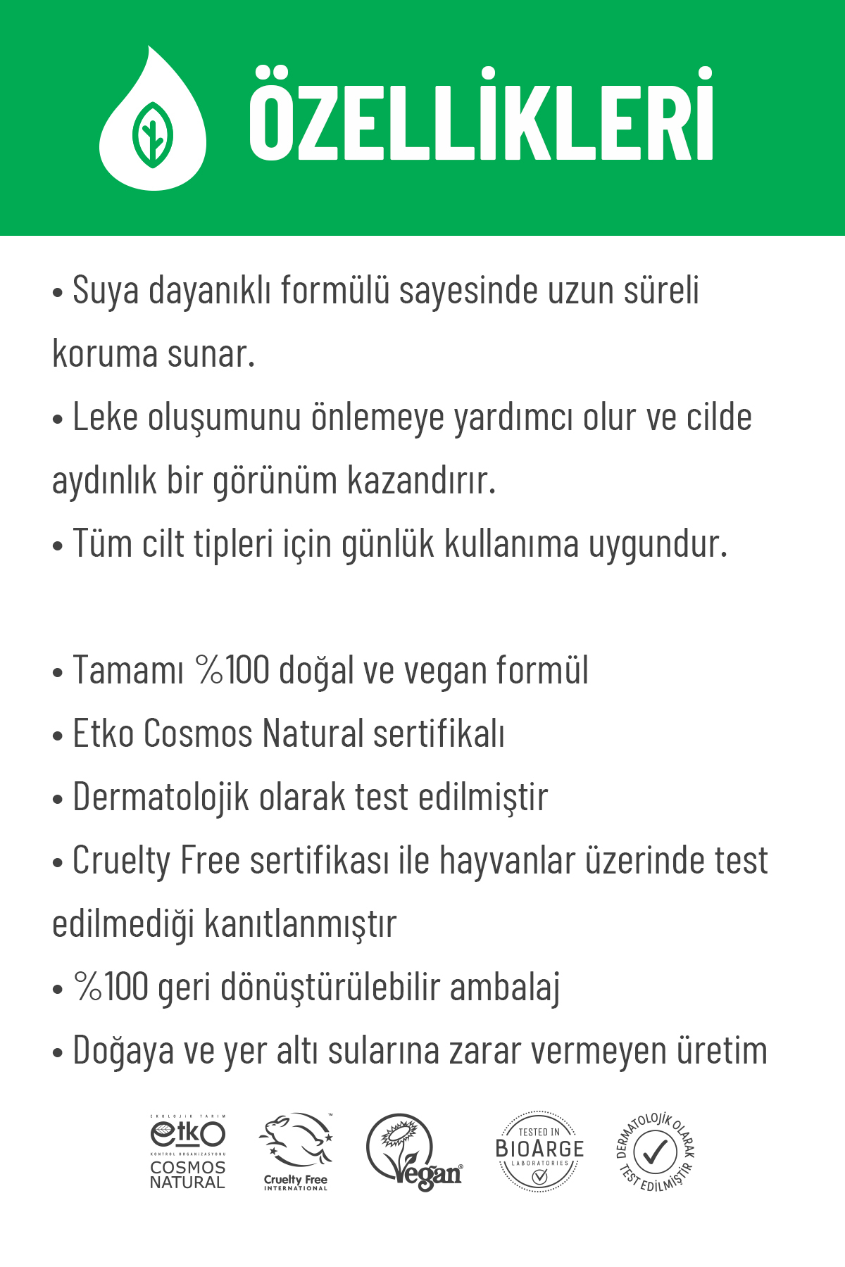 %100 Doğal Yüz Güneş Kremi Leke Karşıtı Aydınlatıcı Mineral Filtre UVA UVB SPF 50+ 30 ml — MSIV-000184 — تصویر 7 از 8