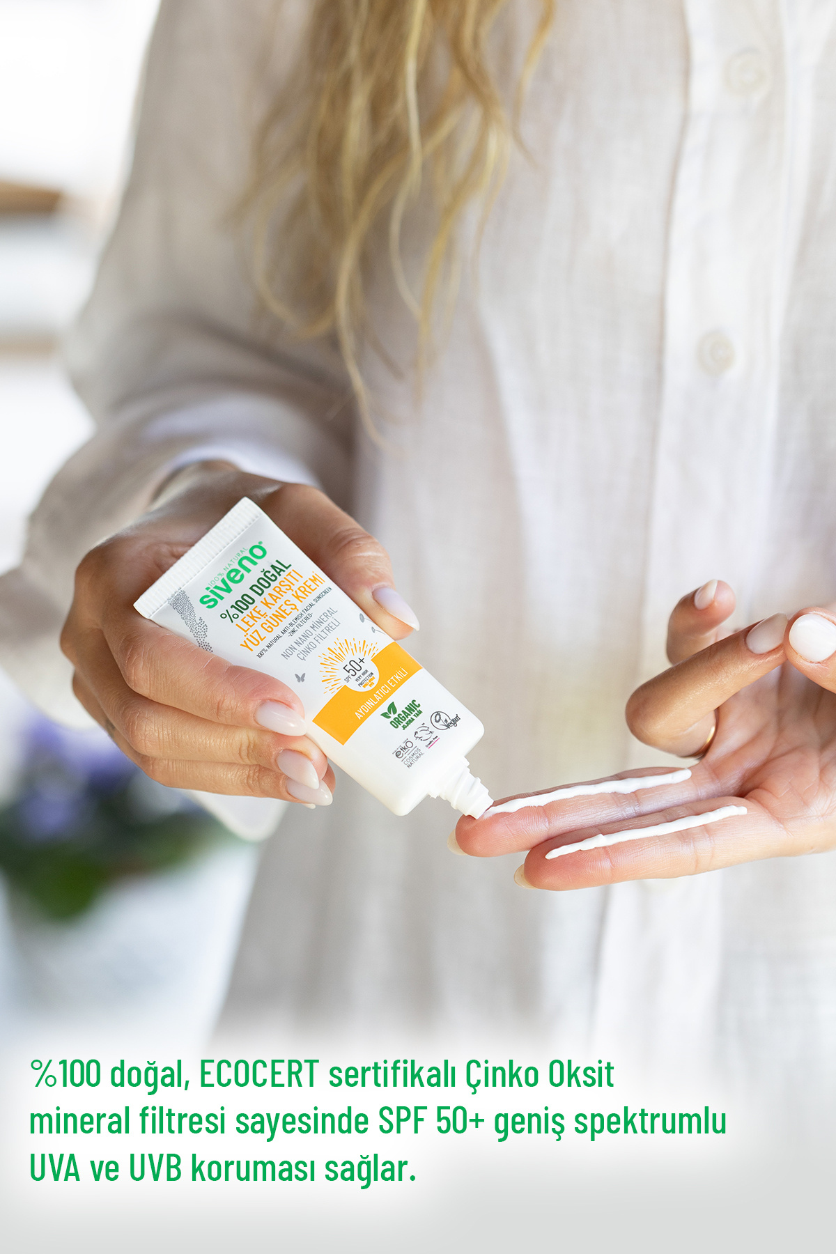%100 Doğal Yüz Güneş Kremi Leke Karşıtı Aydınlatıcı Mineral Filtre UVA UVB SPF 50+ 30 ml — MSIV-000184 — تصویر 3 از 8