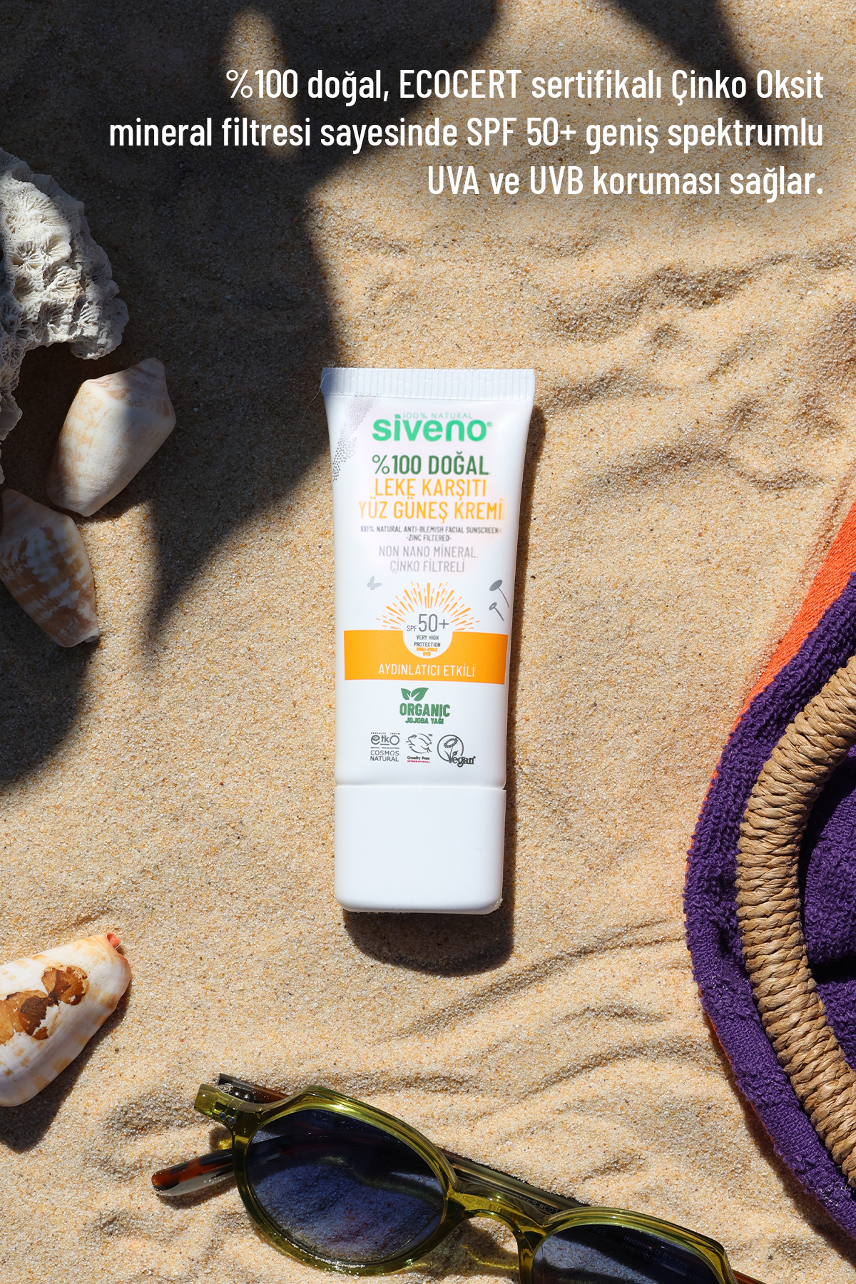 %100 Doğal Yüz Güneş Kremi Leke Karşıtı Aydınlatıcı Mineral Filtre UVA UVB SPF 50+ 30 ml — MSIV-000184 — تصویر 4 از 8