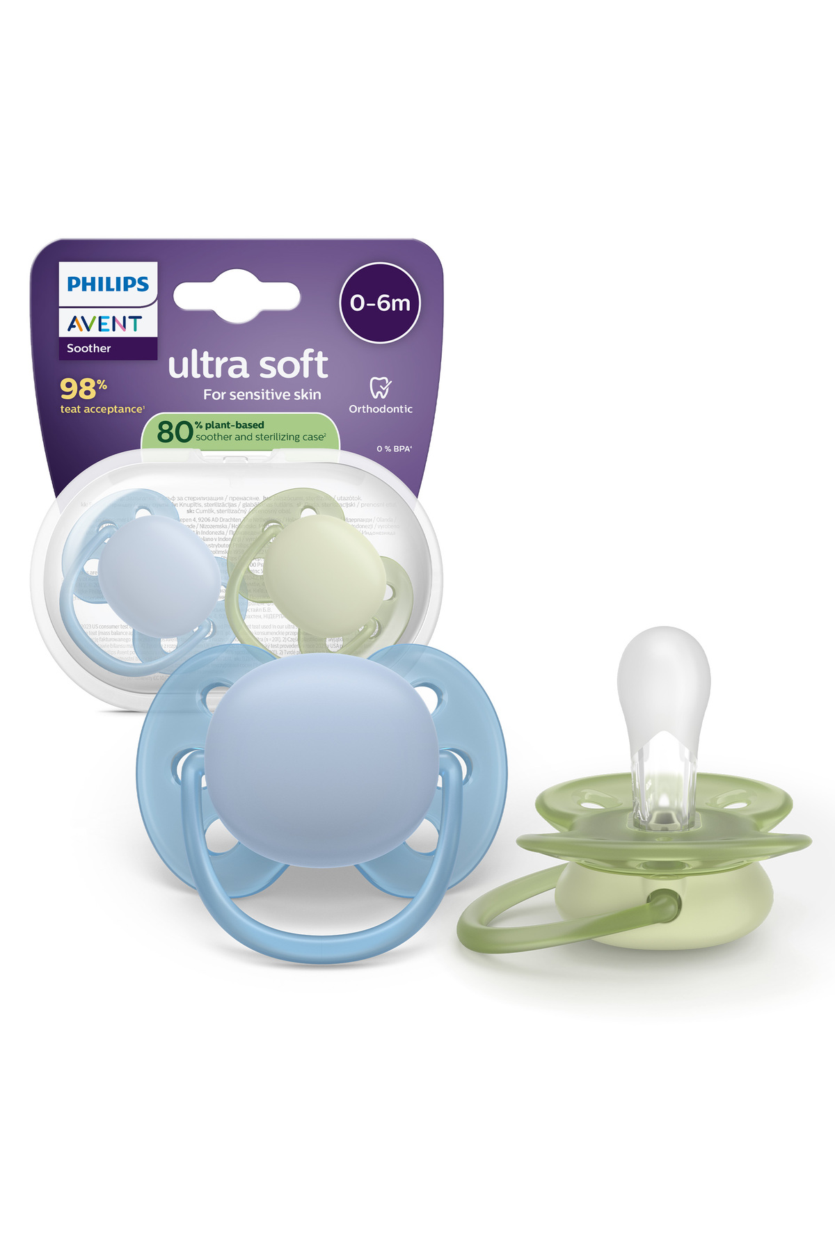Philips Avent Ultra Soft Emzik, Ortodontik, Esnek Emzik Kalkanı, 0-6 Ay, Erkek, SCF091/37 Bebek Monitörü