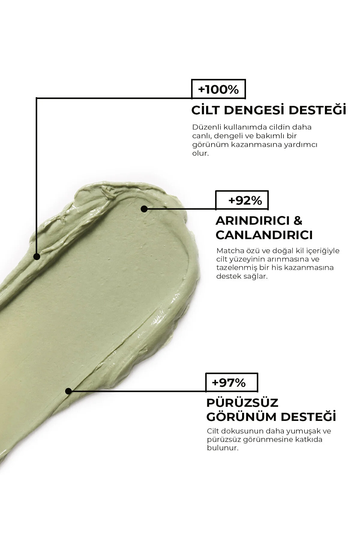 Matcha Mucize Yüz Kil Maskesi | Pürüzsüzleştirici Arındırıcı Canlandırıcı 100 ml — 8685094595070 — تصویر 4 از 4