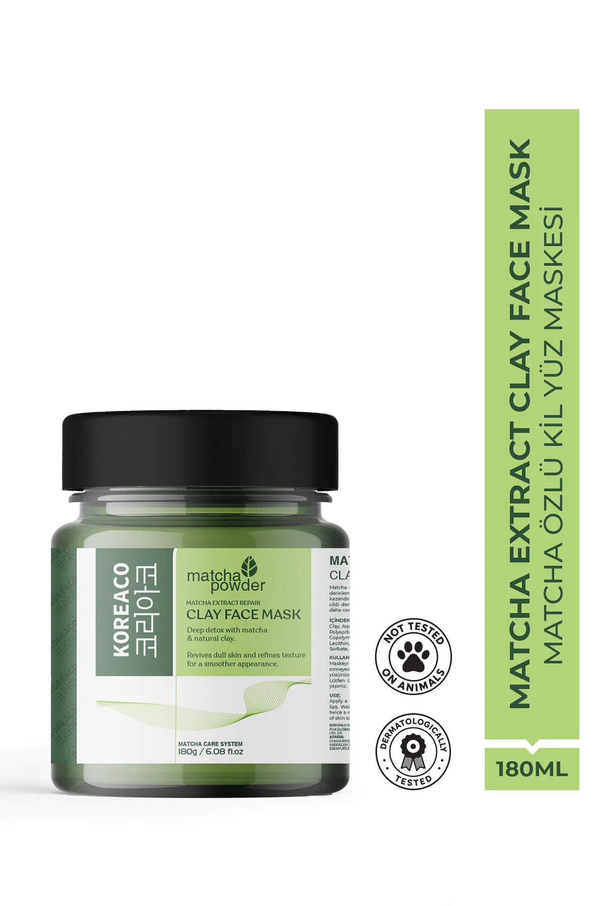 Matcha Mucize Yüz Kil Maskesi | Pürüzsüzleştirici Arındırıcı Canlandırıcı 100 ml — 8685094595070 — تصویر 1 از 4