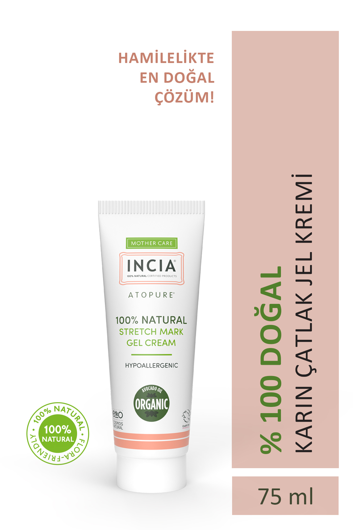 Incia ATOPURE ® %100 Doğal Karın Çatlak Jel Kremi Çatlak Önleyici Organik Avokado Yağı Hamilelikte 75 ml — 8681511090302