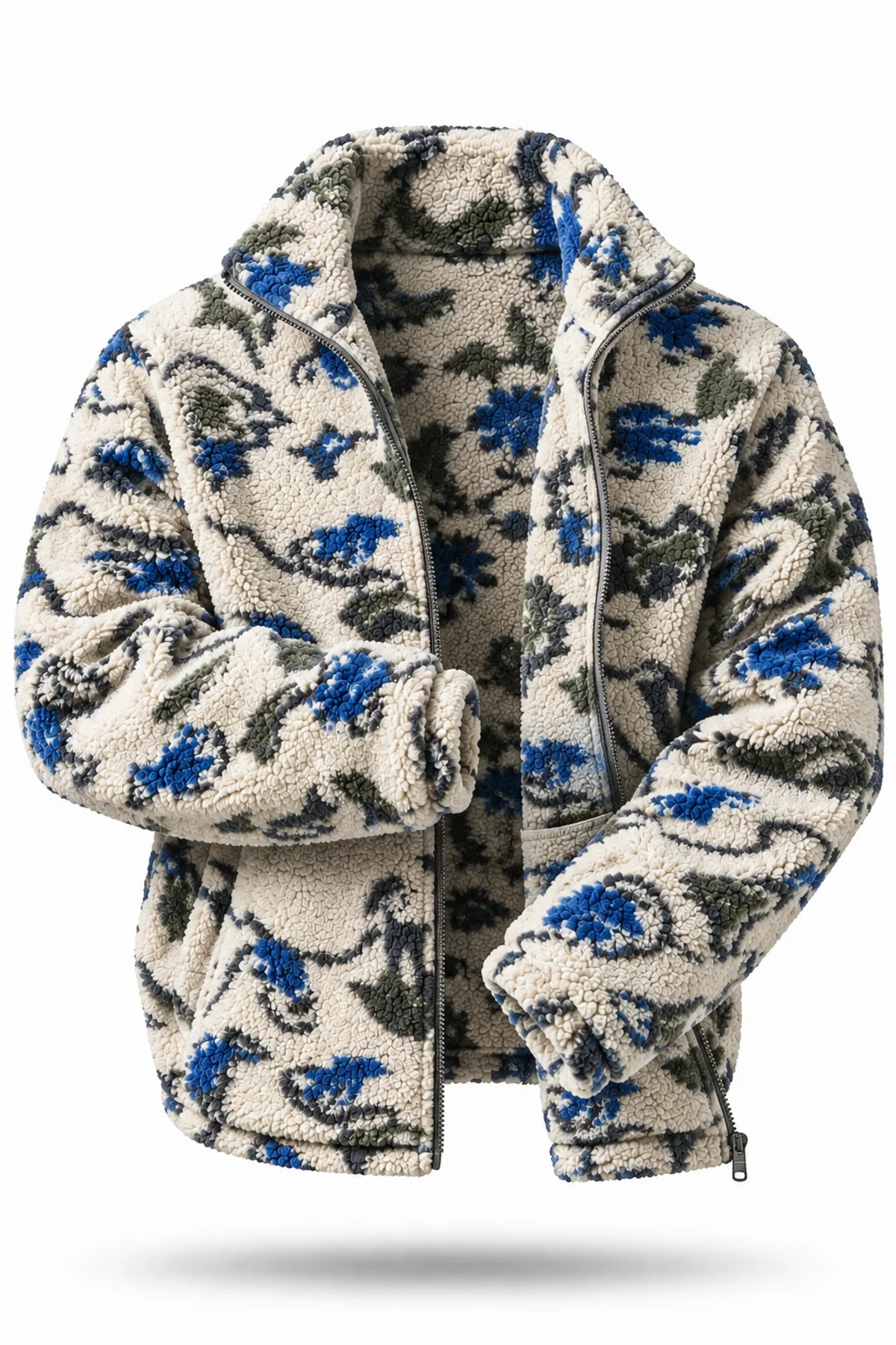 GHASSY CO . Erkek Isı Termal İç Dış Sherpa Sonbahar Kış Tam Fermuarlı Peluş Polar Sweatshirt görsel 2