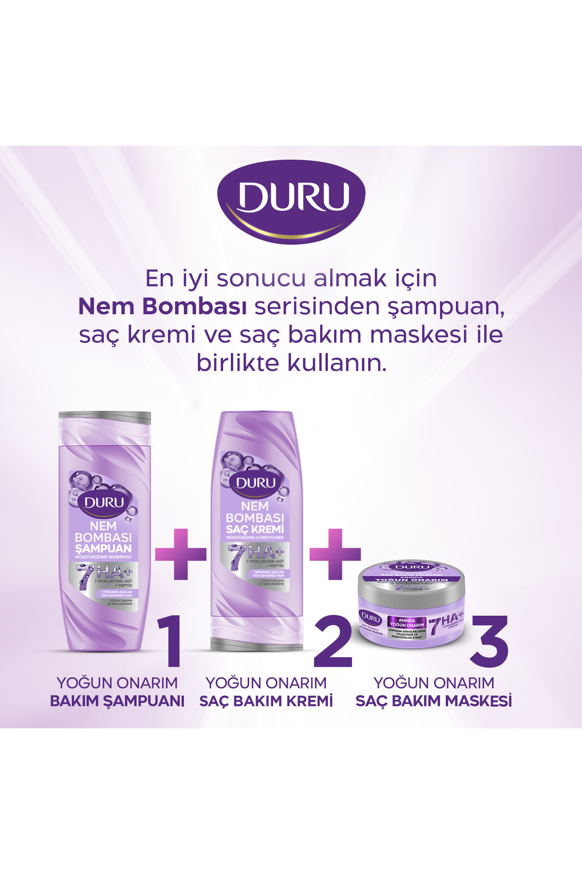 Nem Bombası 7’li Hyaluronik Asit Yoğun Onarıcı Saç Bakım Seti (Şampuan,Krem,Maske,Sprey Krem) — EVYSET453 — تصویر 4 از 6