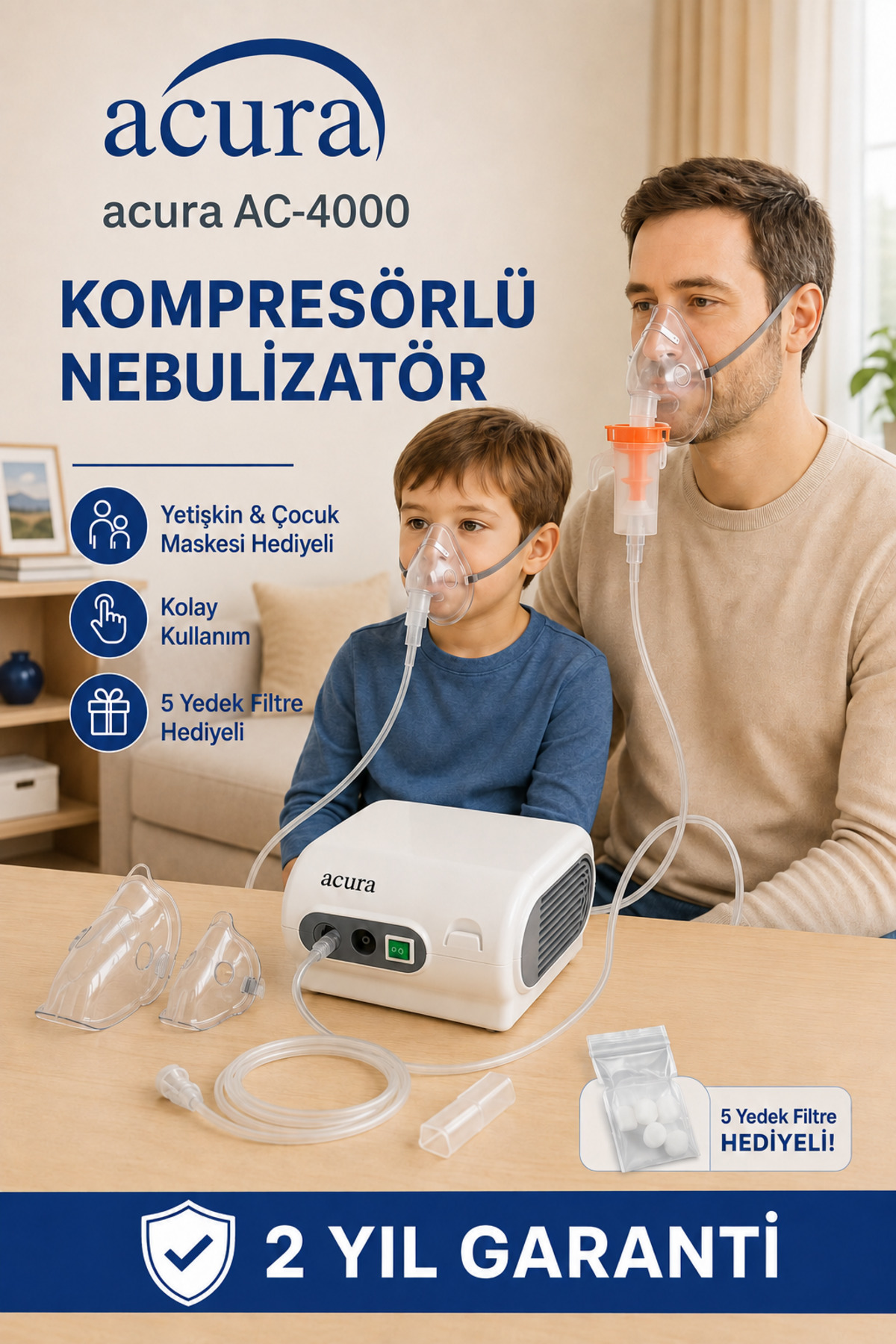 Acura AC-4000 Hızlı Tedavi Süresi Sunan Dayanıklı Nebulizatör