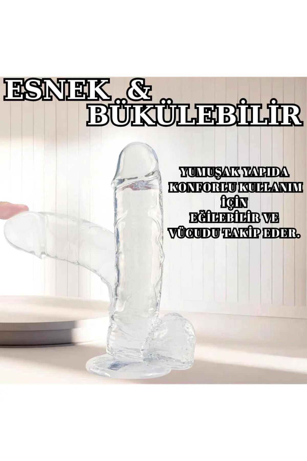 Şeffaf Jel Dildo Yapay Penis Vajinal Anal Vibrator 22 cm 4