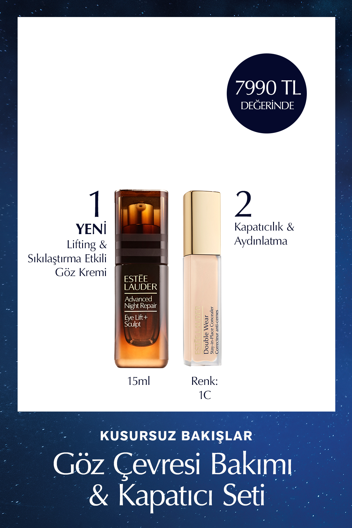Göz Çevresi Bakımı & Kapatıcı Seti - Eye Lift+Sculpt Göz Kremi + Double Wear Kapatıcı Renk: 1N — ELTY58 — تصویر 1 از 8
