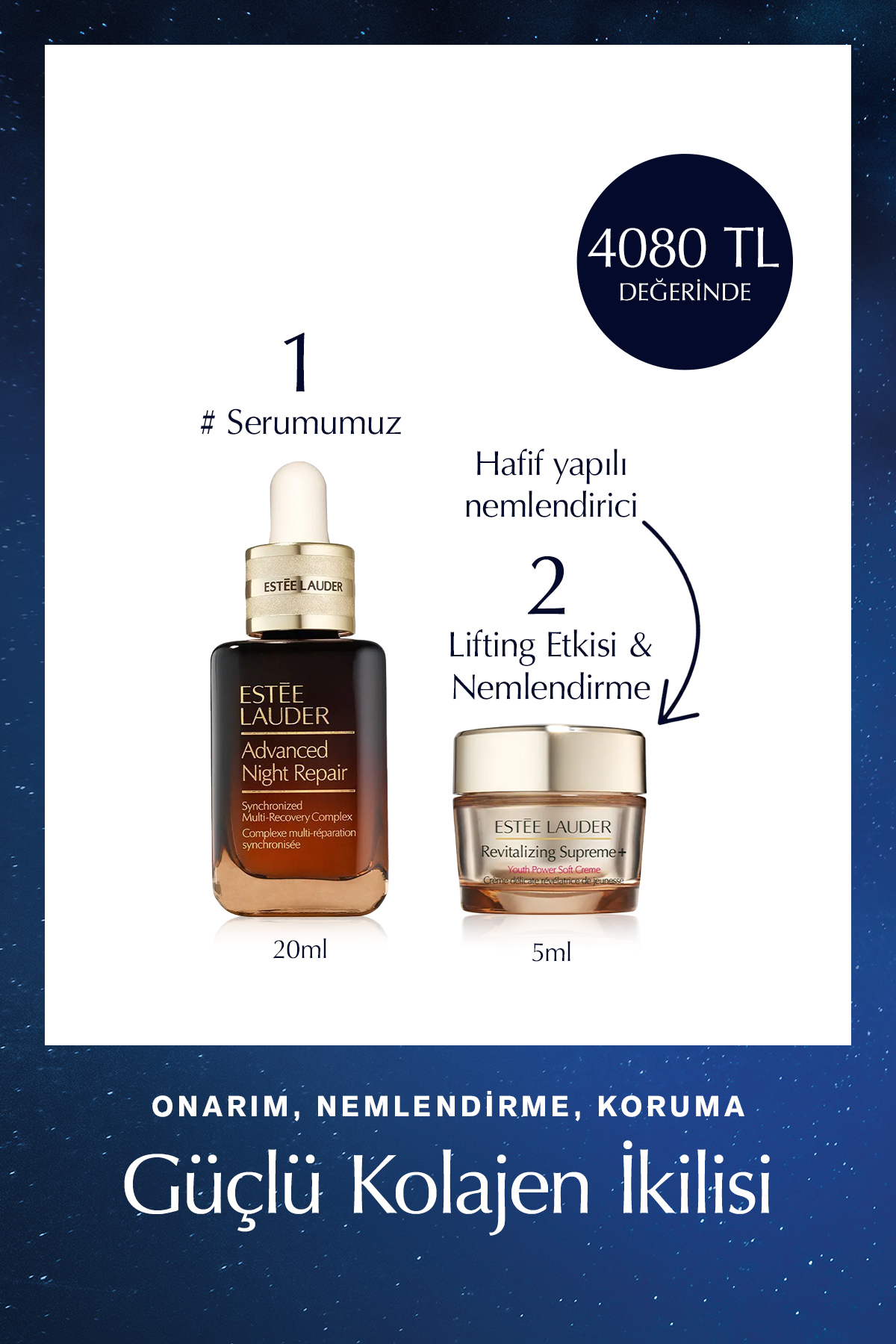 Estee Lauder Onarım, Nemlendirme, Koruma - Güçlü Kolajen Ikilisi - Serum 20ml Supreme Soft Nemlendirici 5ml — ELTY55