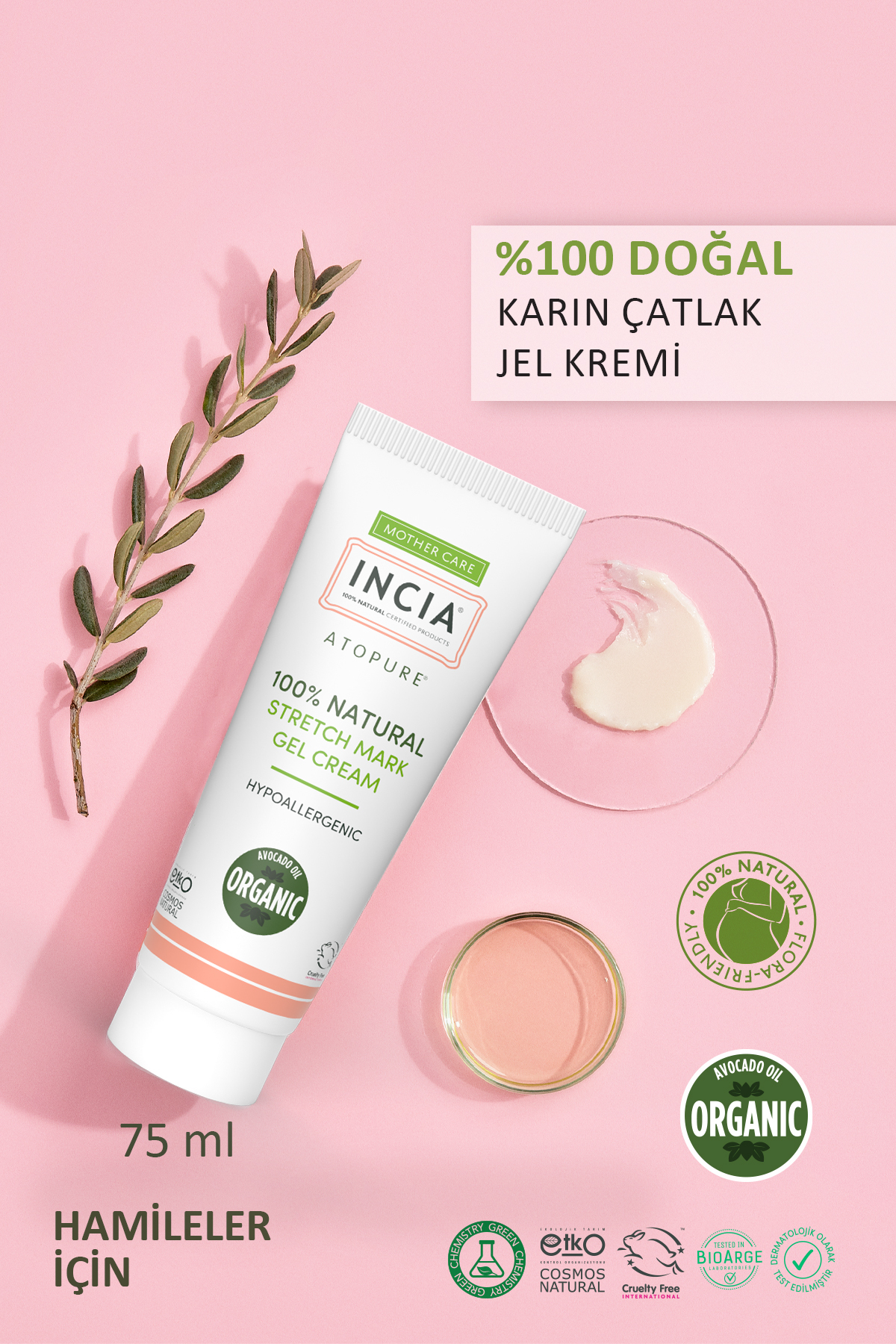 ATOPURE ® %100 Doğal Karın Çatlak Jel Kremi Çatlak Önleyici Organik Avokado Yağı Hamilelikte 75 ml — 8681511090302 — تصویر 2 از 6