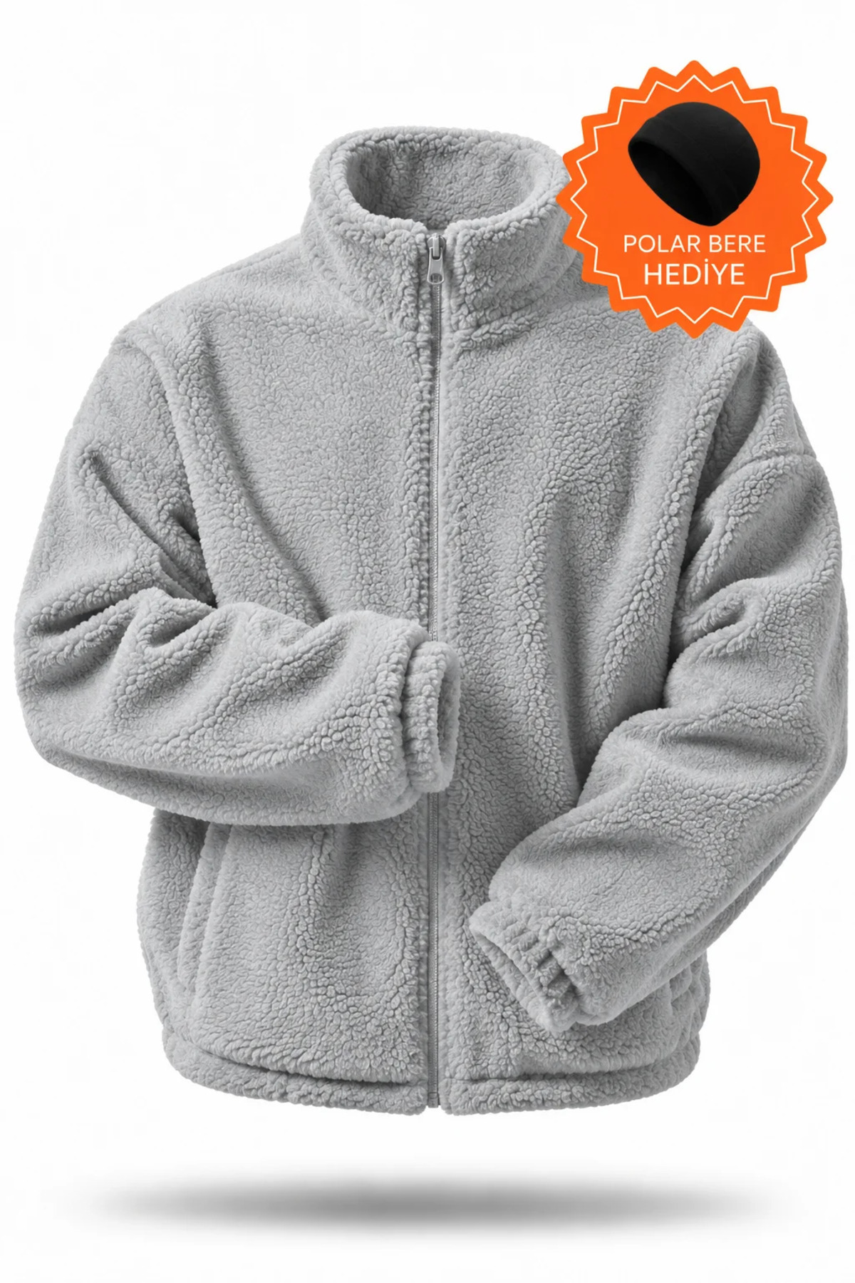 GHASSY CO Erkek Isı Termal İç Dış Sherpa Sonbahar Kış Tam Fermuarlı Peluş Polar Sweatshirt