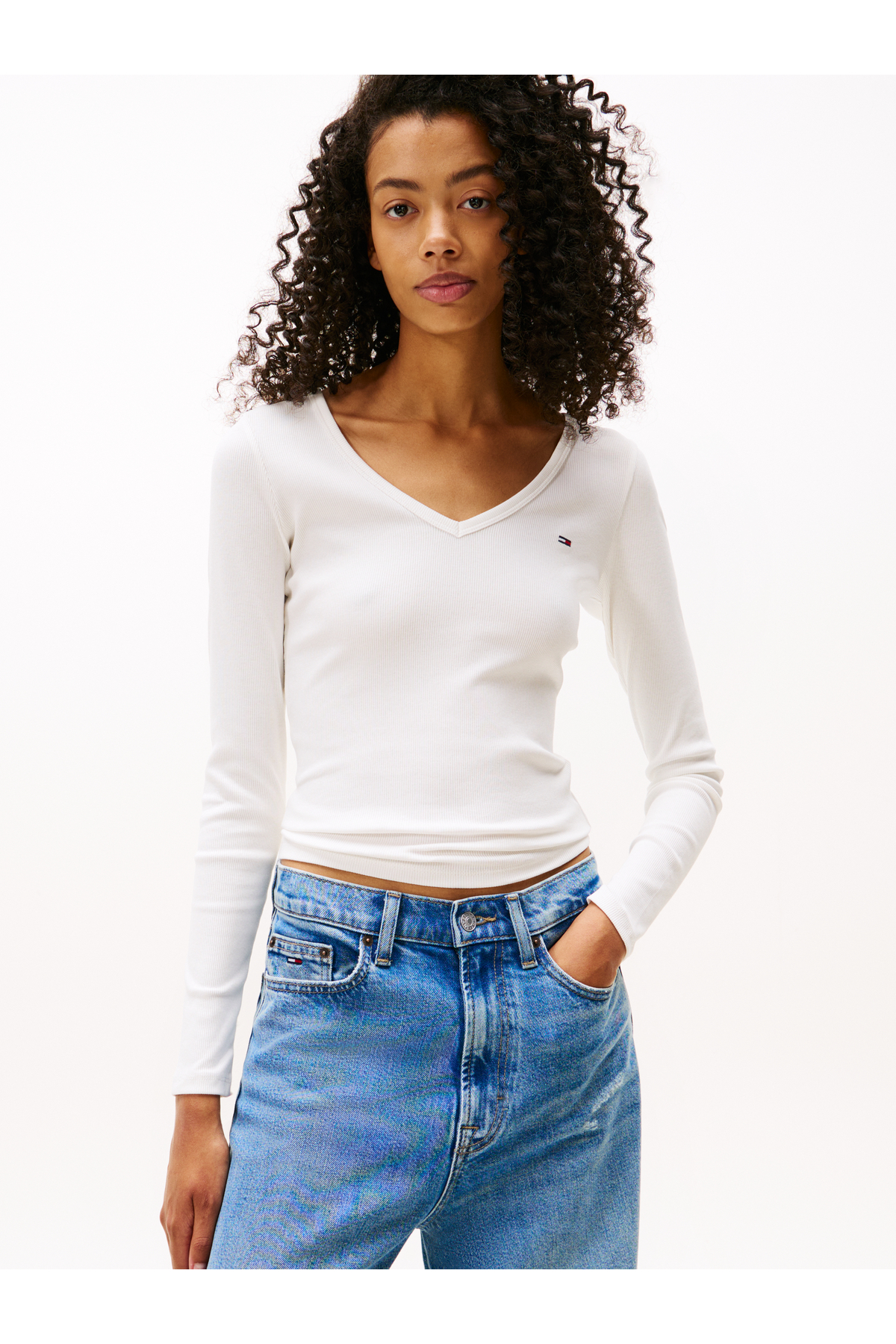 Tommy Hilfiger DW0DW17990 TJW SLIM ESSENTIAL RIB V LS YBL Ecru