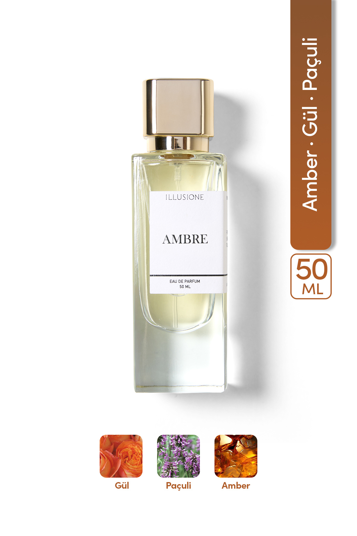 ILLUSIONE Ambre Edp Kadın Parfüm 50ml | Amber - Paçuli - Gül | Bergamot, Sedir, Karanfil, Vetiver — IPW005