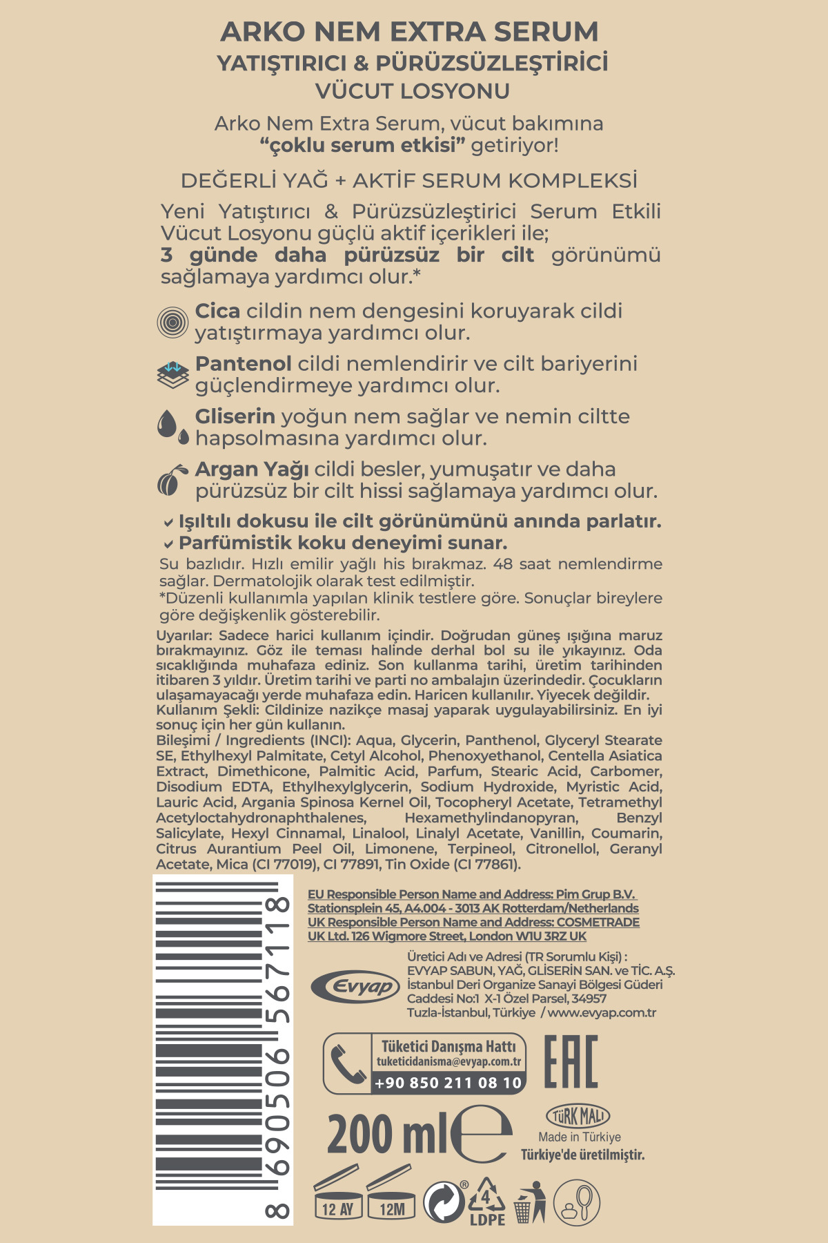 Extra Serum Yatıştırıcı & Pürüzsüzleştirici Vücut Losyonu 200 Ml — 8690506567118 — تصویر 6 از 6