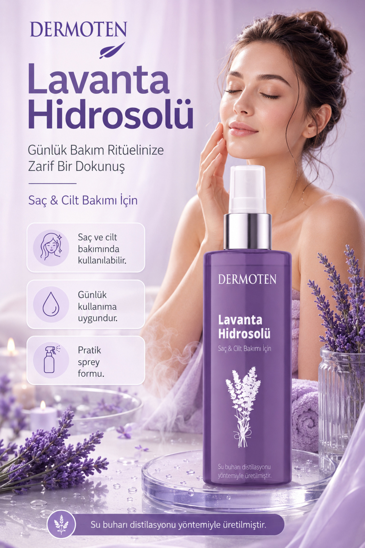 Lavanta Suyu | Cilt ve Saç İçin Ferahlatıcı Bakım Suyu — 8699649018464 — تصویر 3 از 7