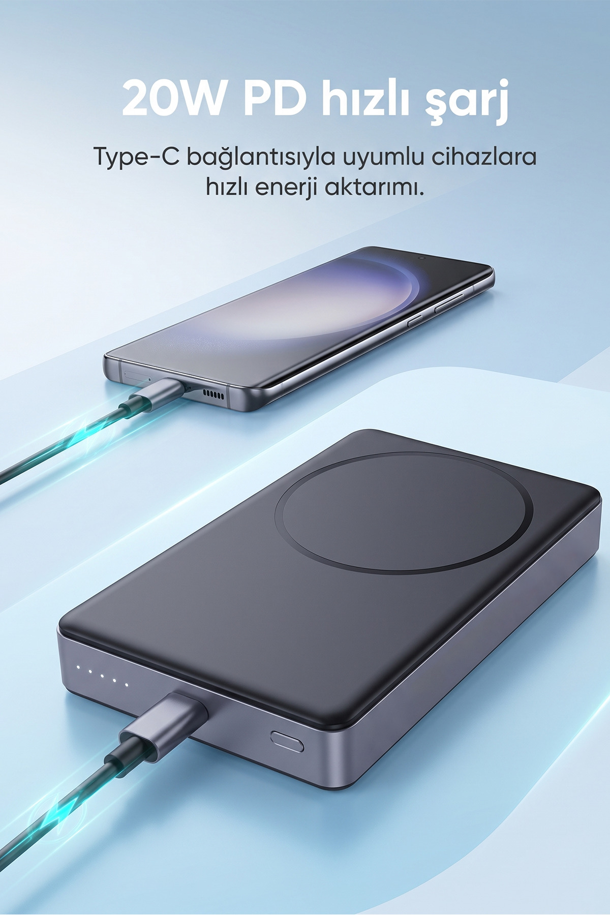 MG210 10000mAh PD20W Magsafe 15W Kablosuz Type-C Gri Şarj Cihazı Powerbank 4