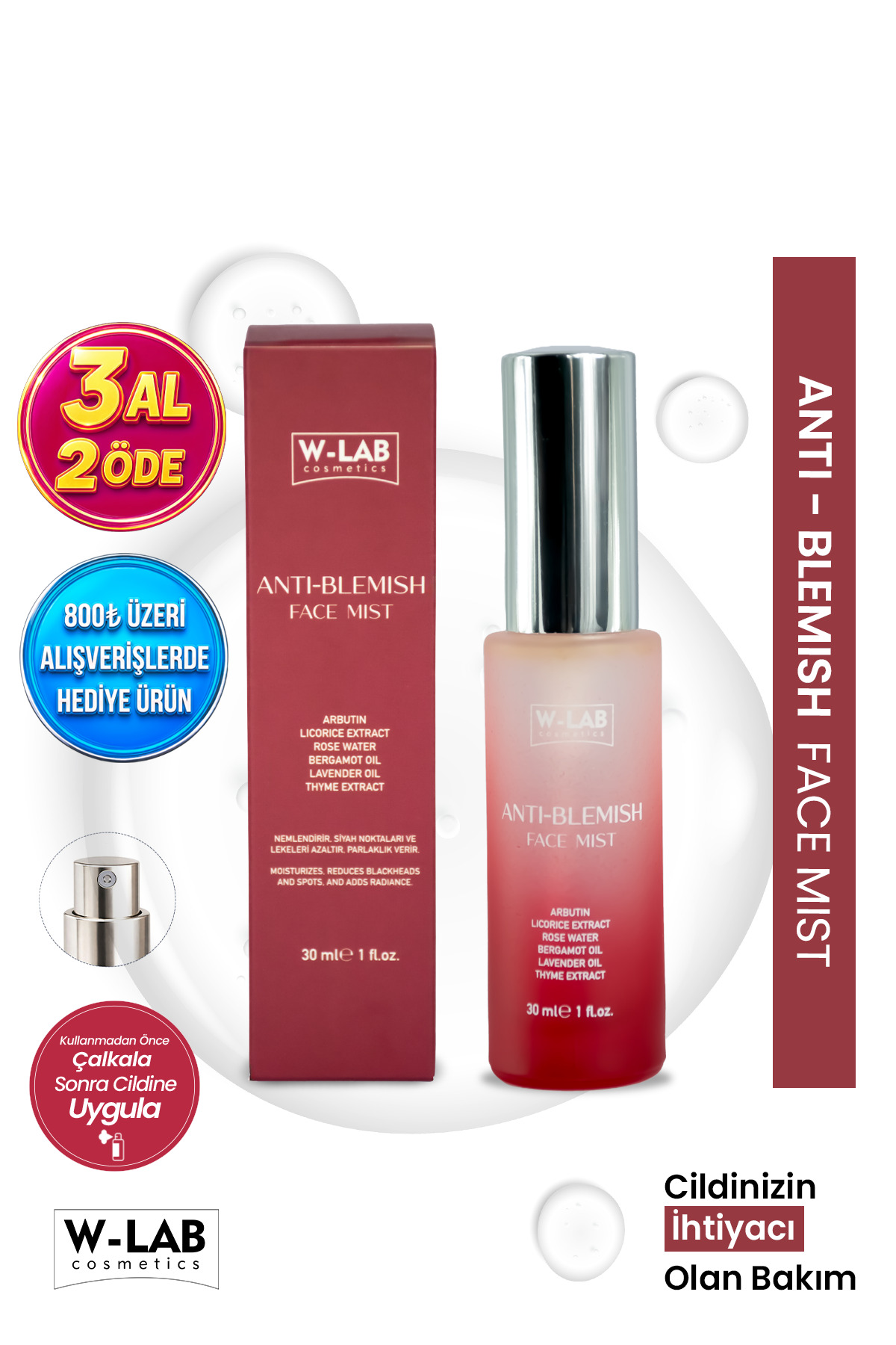 Anti-Blemish Face Mist , Leke Karşıtı ve Gözenek Sıkılaştırıcı Yüz Spreyi 30 — WLAB-U-374 — تصویر 1 از 5