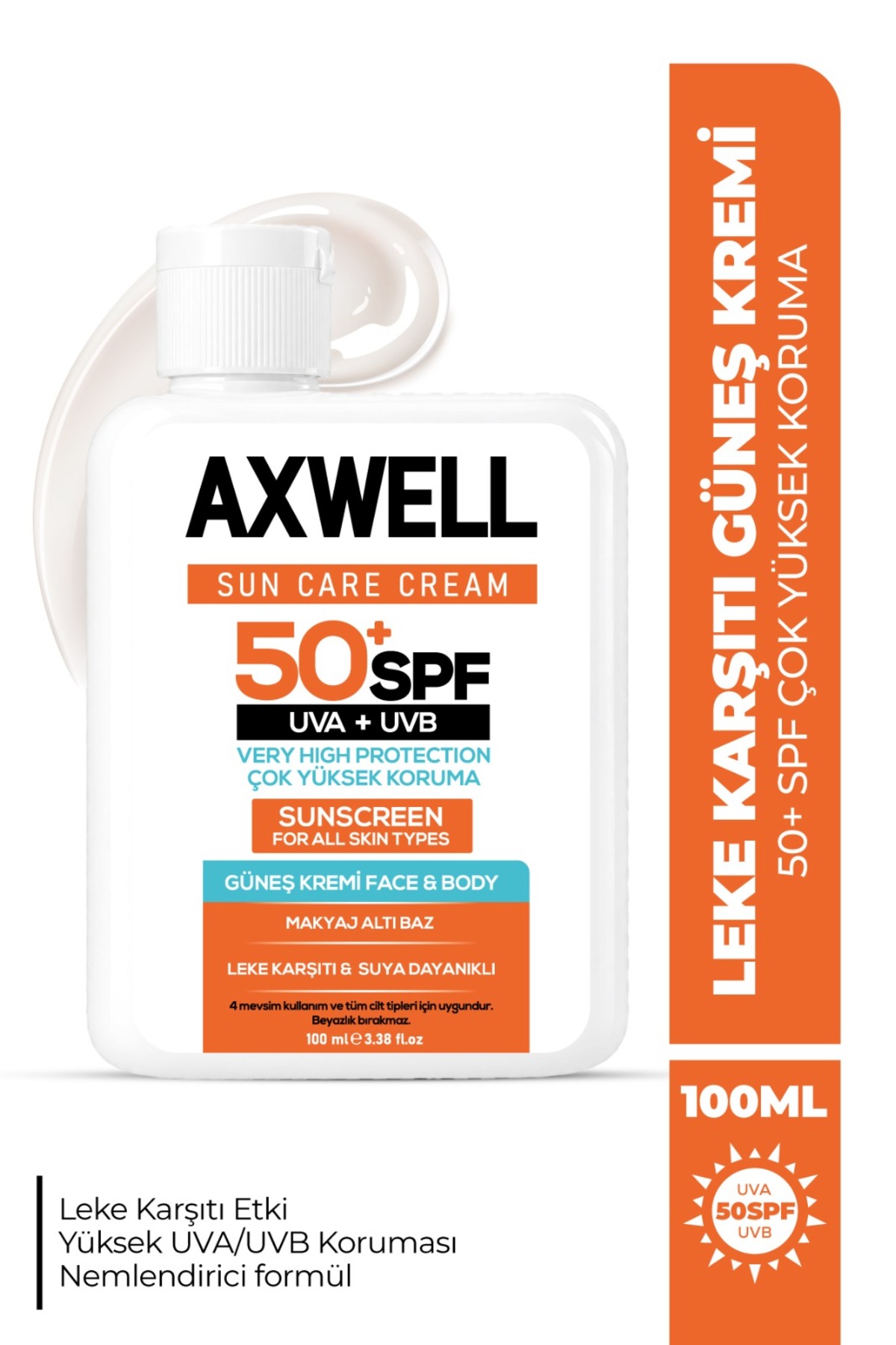 AXWELL Sun Care Cream Leke Karşıtı Güneş Kremi Çok Yüksek Koruma 50+ Spf 100ml — AX2536