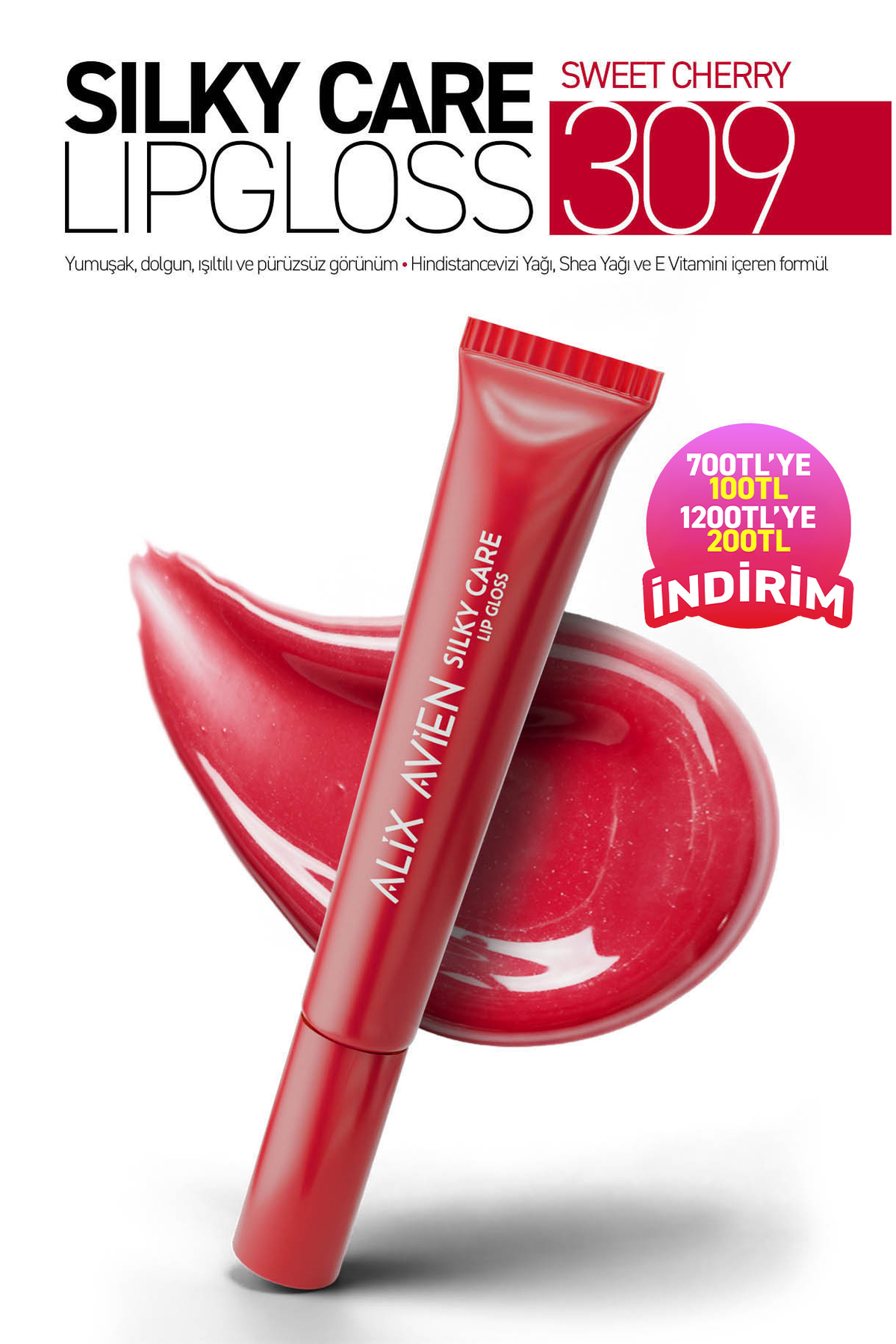 Alix Avien Dolgun Gürünüm ve Nemlendirici Etkili Dudak Parlatıcısı - Silky Care Lipgloss 309 Sweet Cherry — قرمز SILKYCARE
