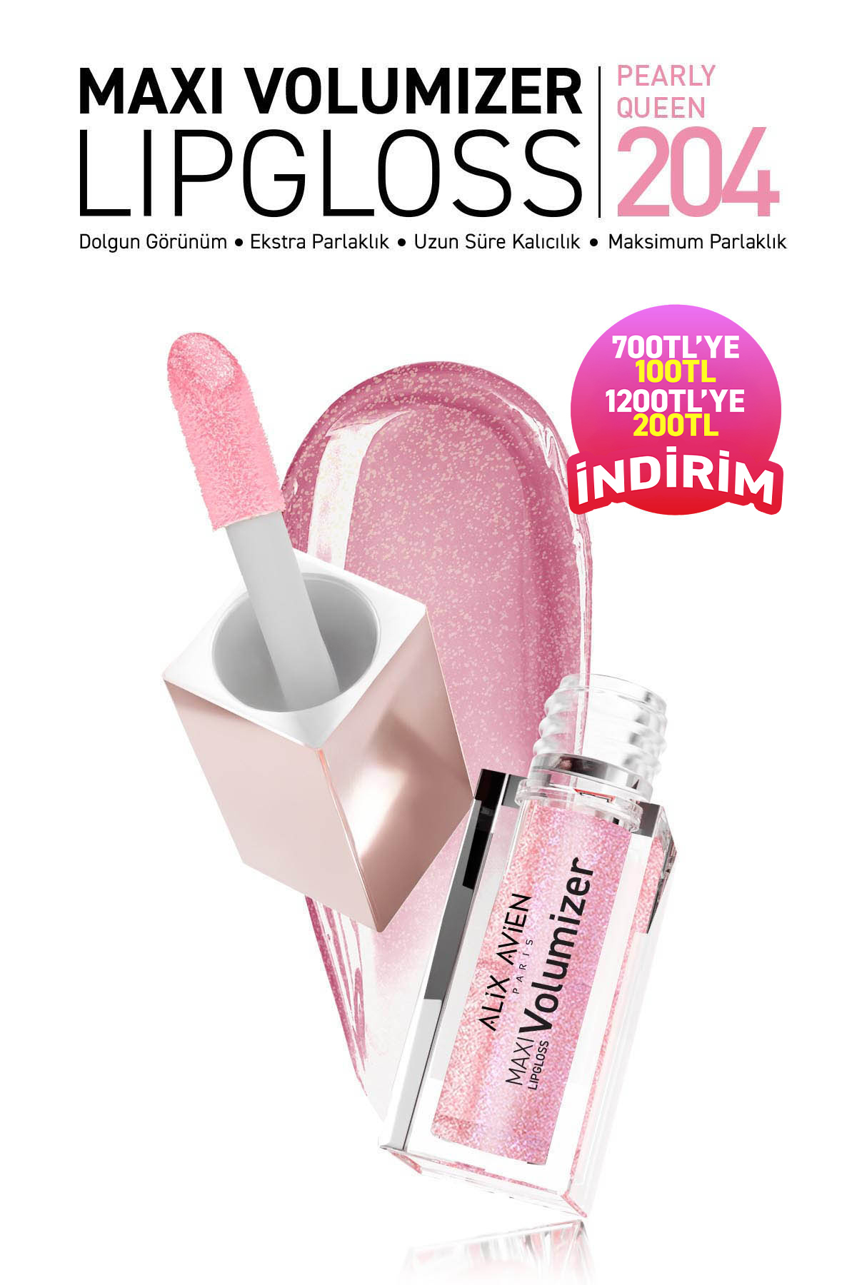 Alix Avien Maxivolumizer Lipgloss 204 - Pearly Queen - Kalıcı ve Nemlendirici Ruj - Dolgunlaştırıcı Etki — بژ MAXIVOLUMIZER