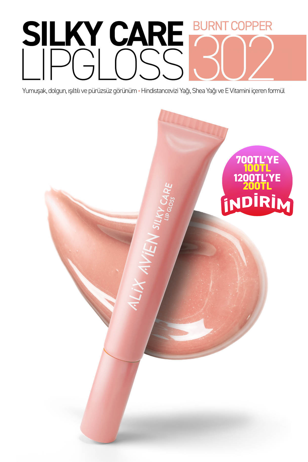 Alix Avien Dolgun Gürünüm ve Nemlendirici Etkili Dudak Parlatıcısı - Silky Care Lipgloss 302 Burnt Copper — بژ SILKYCARE