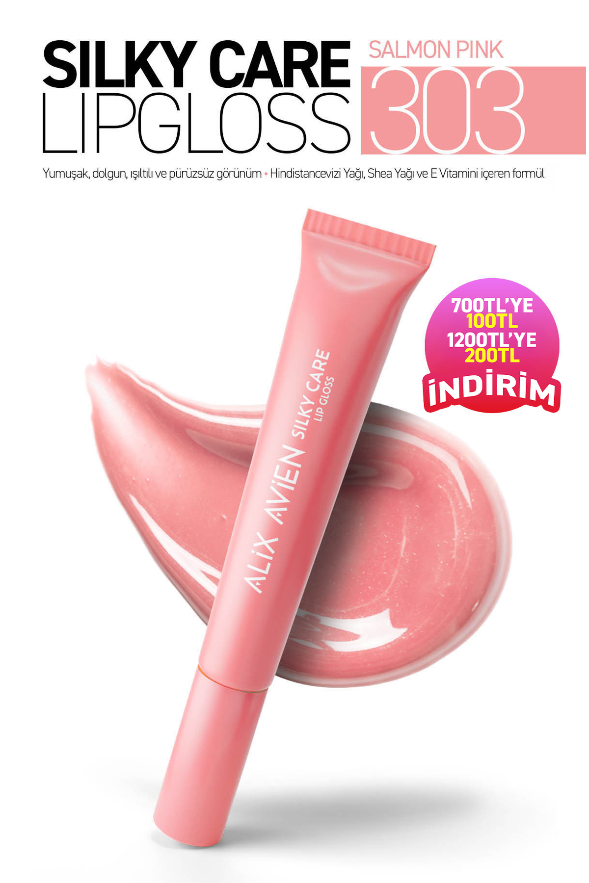 Alix Avien Dolgun Gürünüm ve Nemlendirici Etkili Dudak Parlatıcısı - Silky Care Lipgloss 303 Salmon Pink — صورتی SILKYCARE
