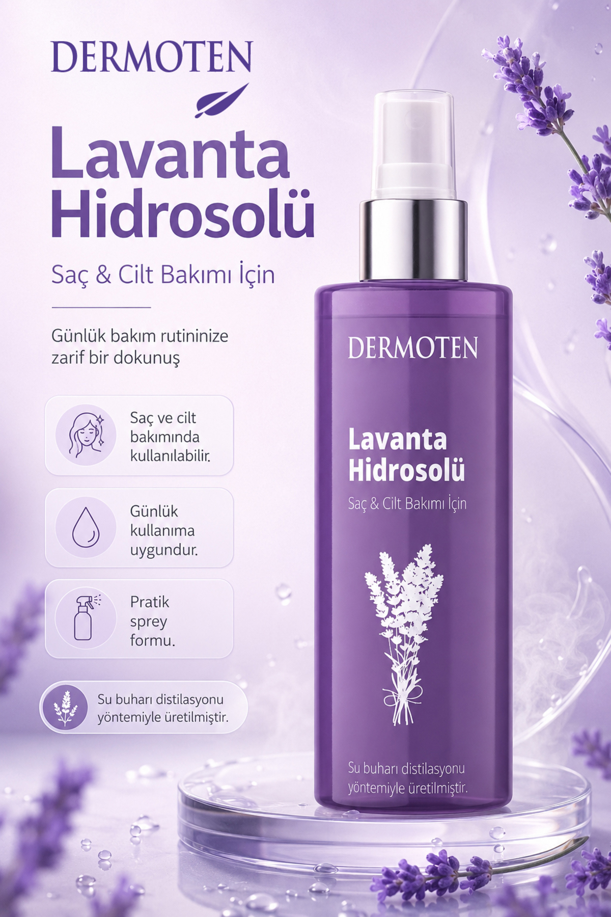 Lavanta Suyu | Cilt ve Saç İçin Ferahlatıcı Bakım Suyu — 8699649018464 — تصویر 2 از 7