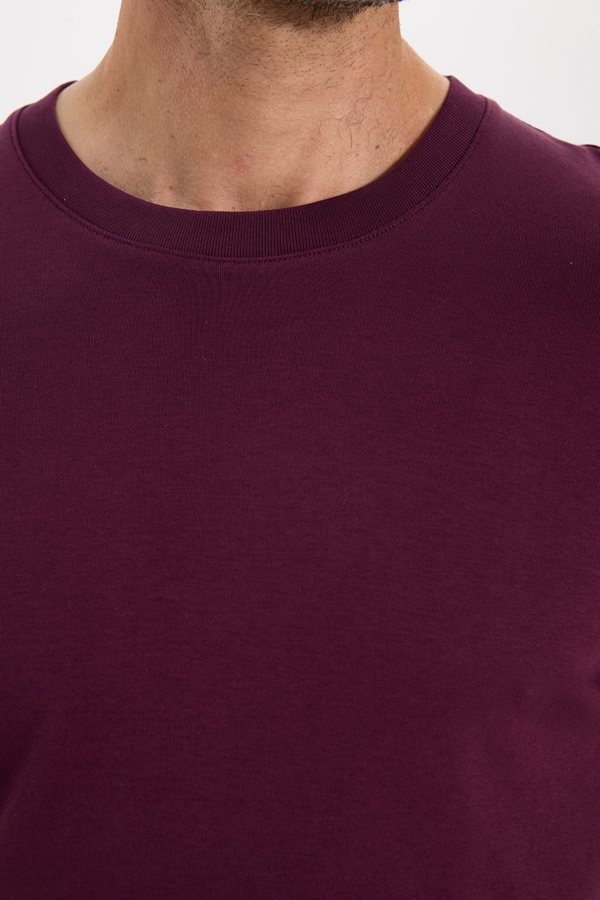 Unisex Relax Fit Rahat Kesim %100 Pamuk Uzun Kollu Bisiklet Yaka Bordo Basic Sweatshirt — زرشکی SW240014 — تصویر 4 از 8