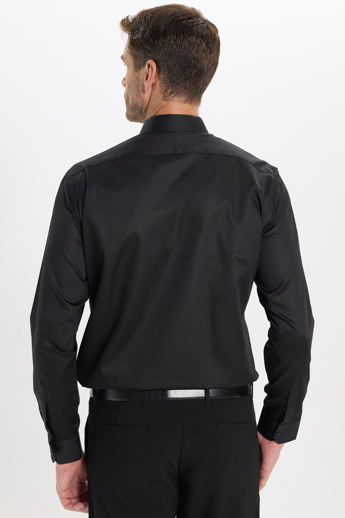 Erkek Slim Fit Non-Iron Pamuklu Siyah Gömlek — مشکی DR250009 — تصویر 8 از 9