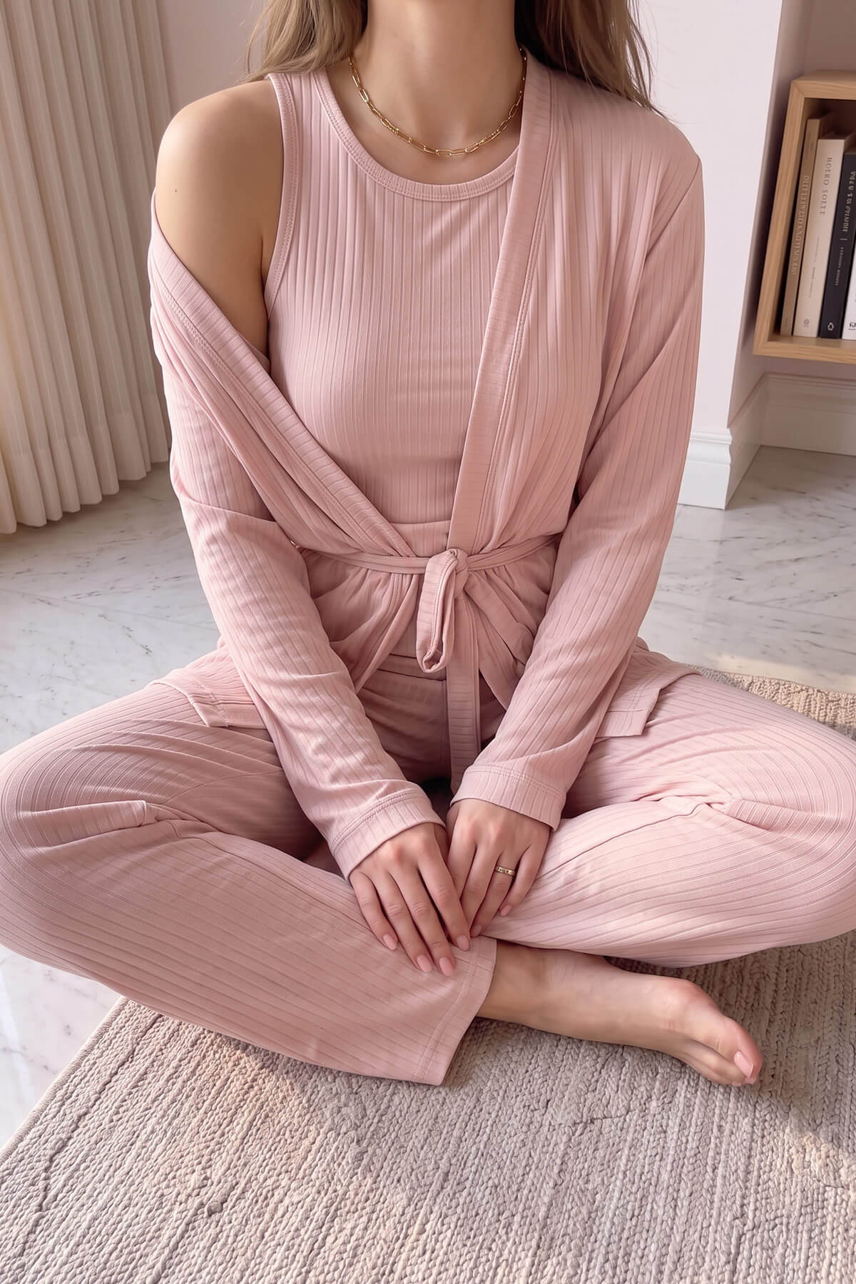 Pijamaevi Pudra Dublin Sabahlıklı Kadın Pijama Takımı görsel 6